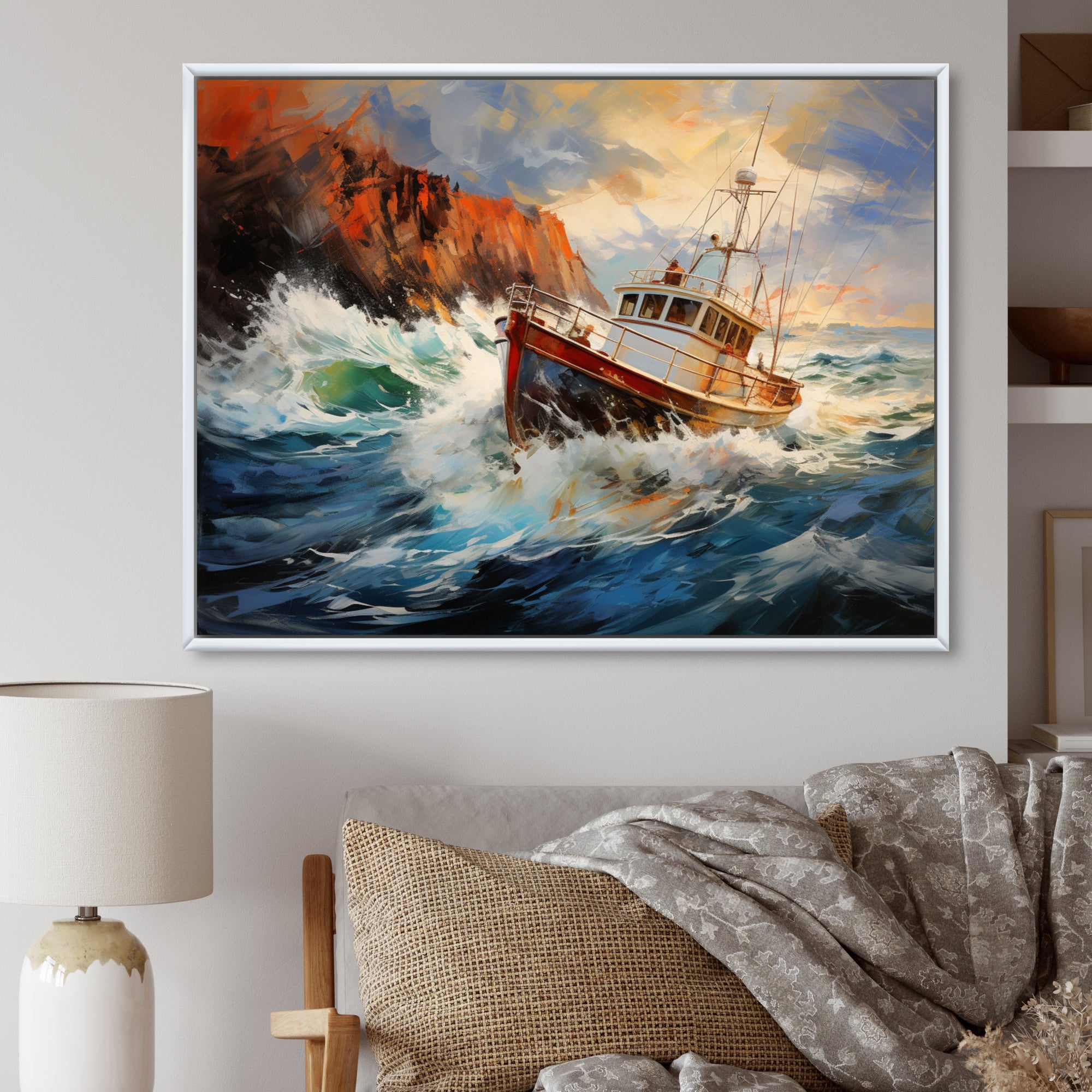 Fishing Boat Dreamy Storm - Boat Canvas Wall Art