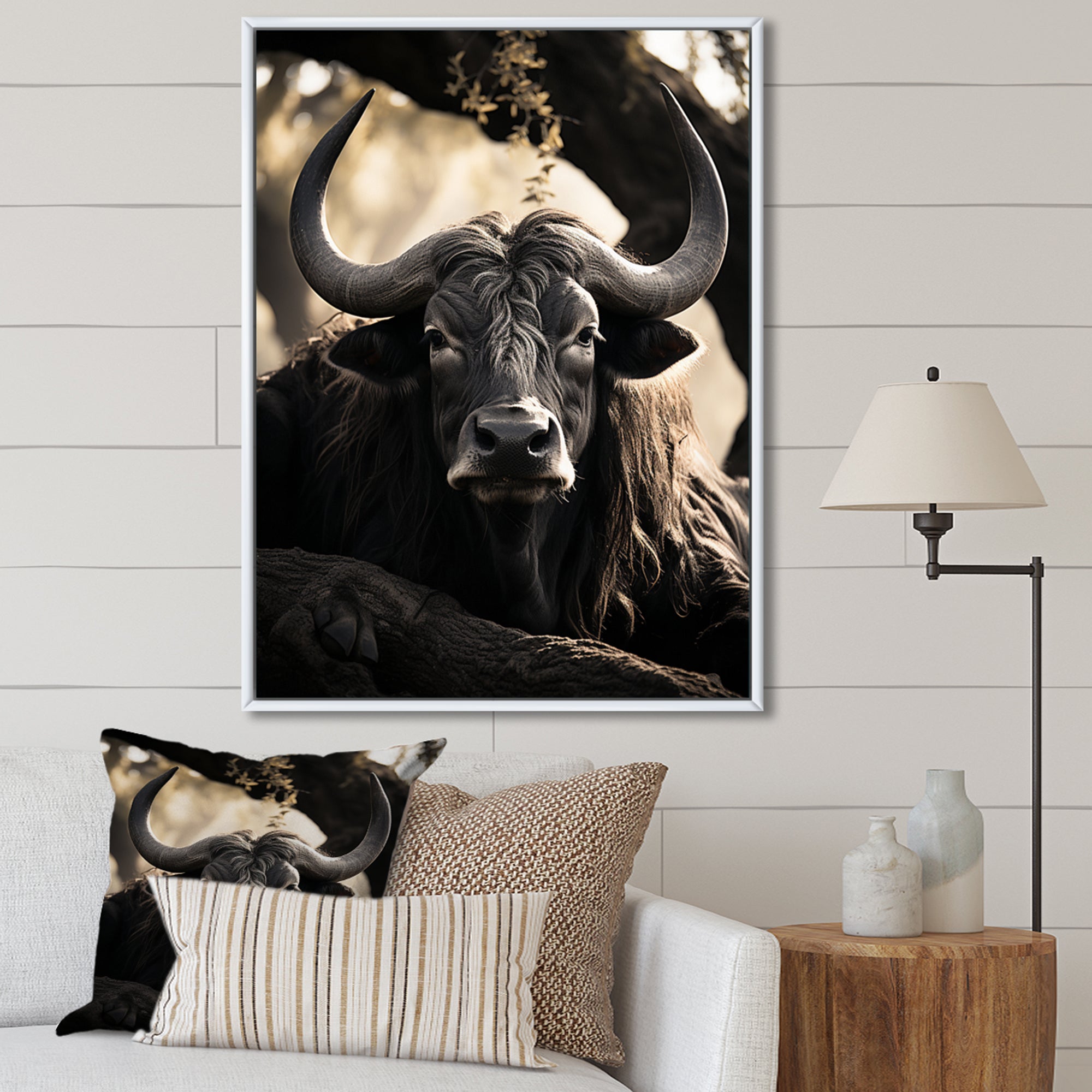 Grey Buffalo Serenity In Shadows - Gray Buffalo Wall Art