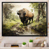 Brown Green Buffalo Shadows Of Serenity - Buffalo Large Canvas Wall Art