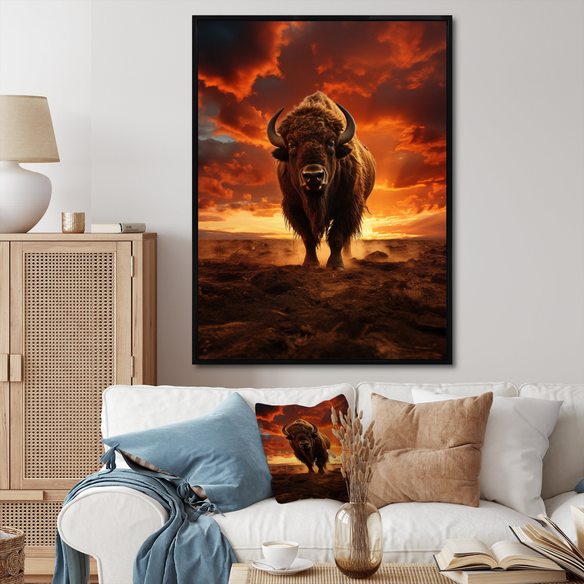 Orange Brown Buffalo Silhouette Serenade - Buffalo Home Decor Art