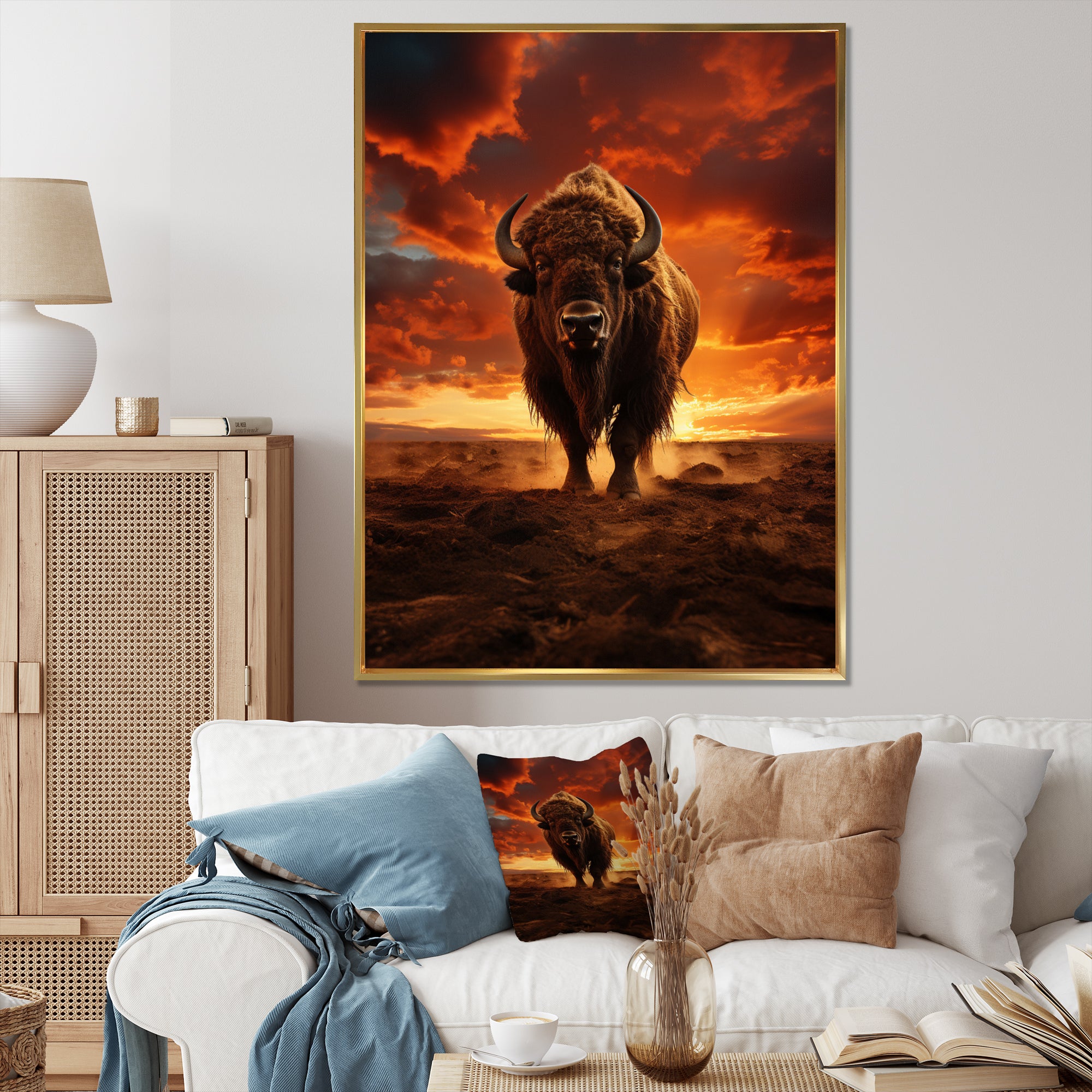 Orange Brown Buffalo Silhouette Serenade - Buffalo Home Decor Art