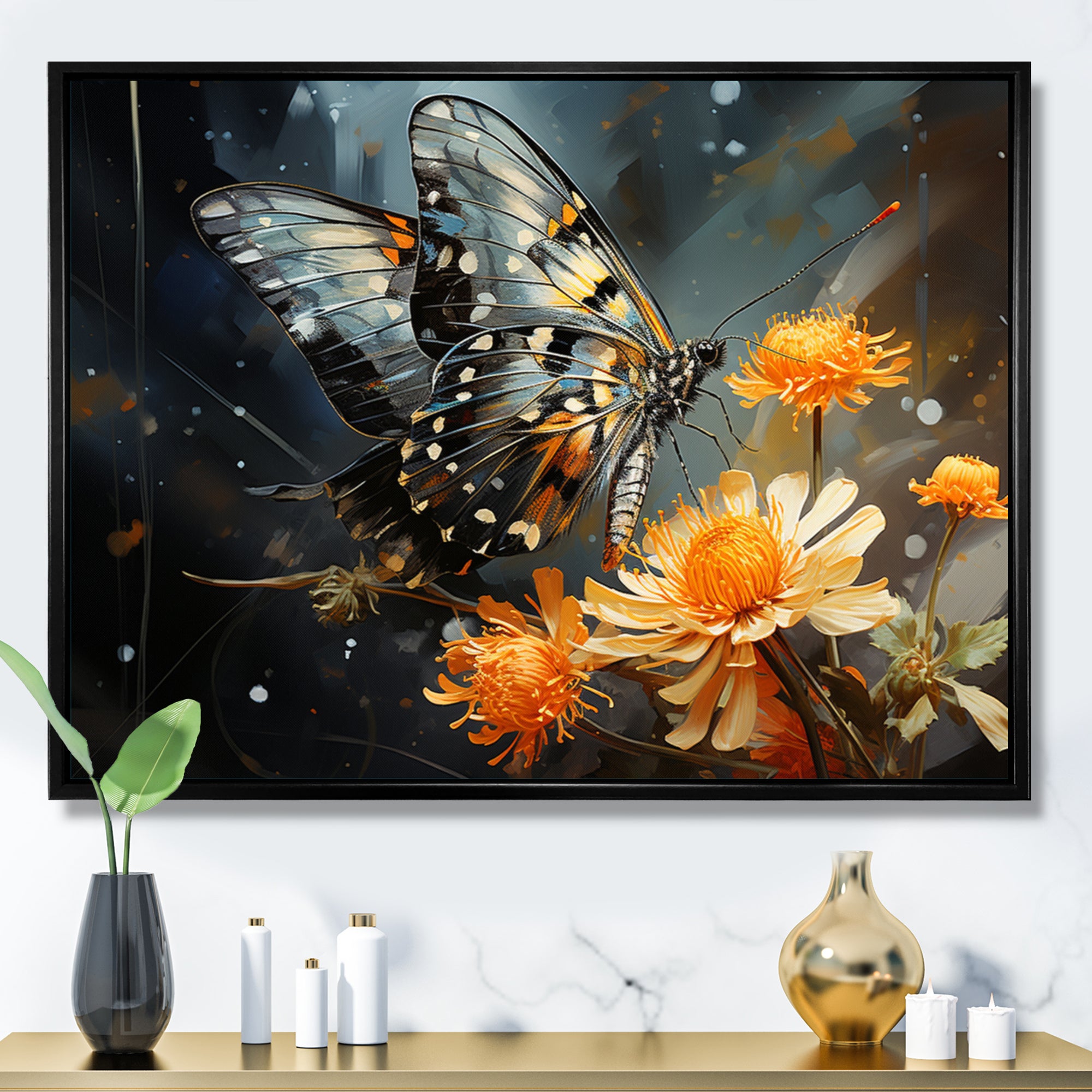 Yellow Black Butterfly Haven - Butterfly Canvas Wall Art