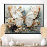 White Grey Butterfly Intricate Patterns - Animals Canvas Wall Art