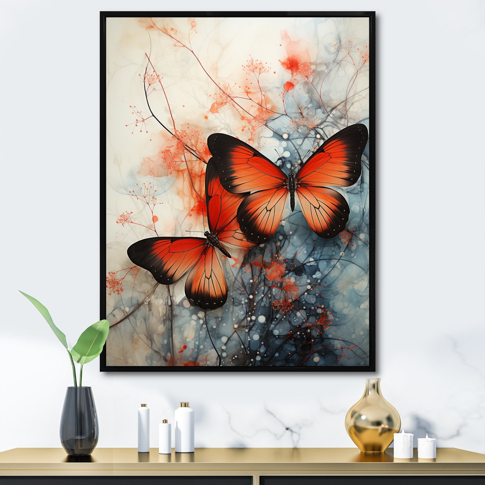 Orange Teal Butterfly Symphony Of Wings - Butterfly Large Canvas Wall Art