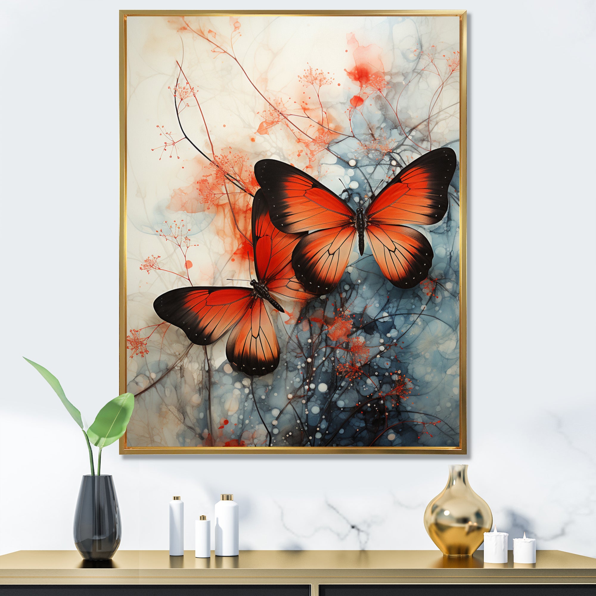 Orange Teal Butterfly Symphony Of Wings - Butterfly Large Canvas Wall Art