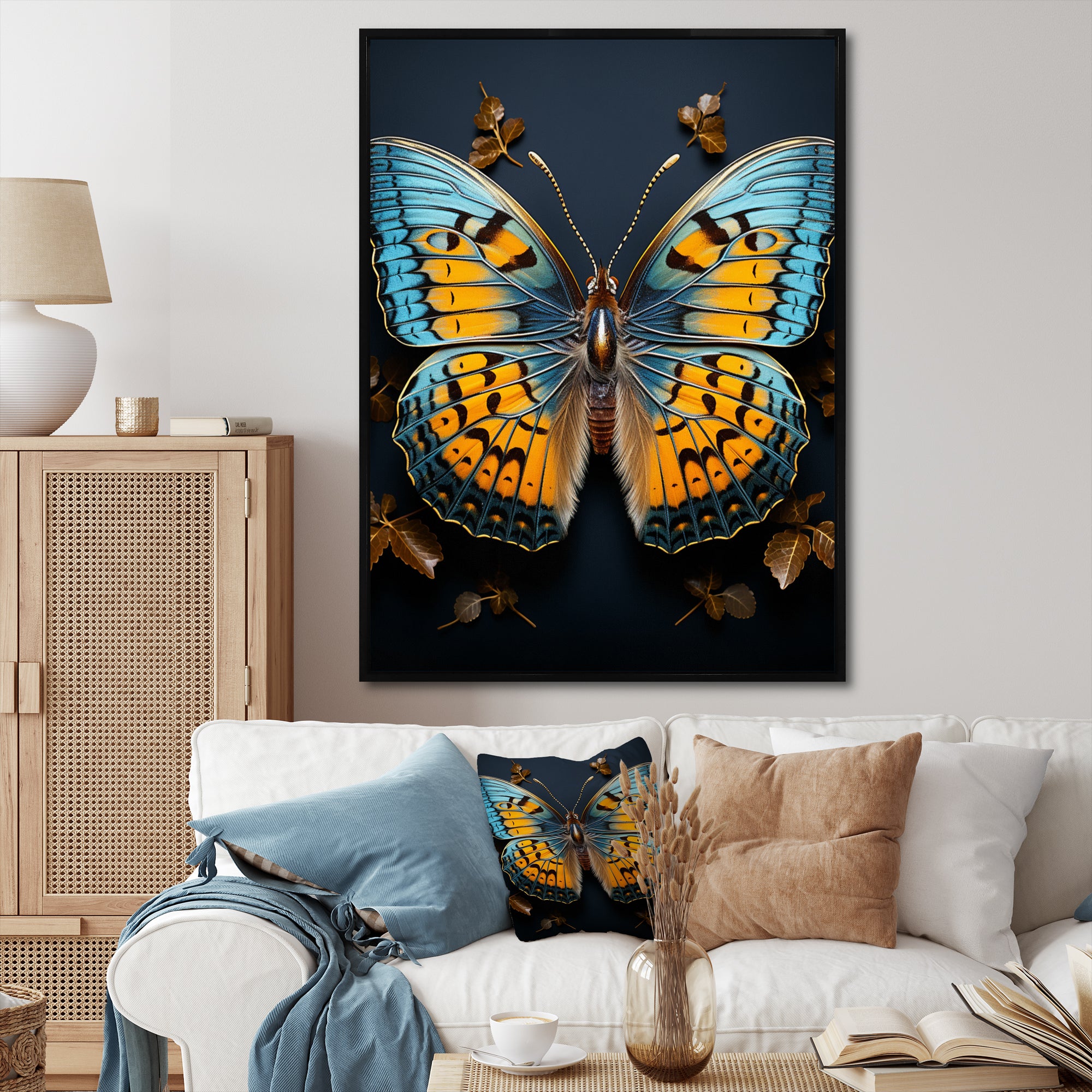 Teal Yellow Butterfly Animal - Butterfly Living Room Wall Art