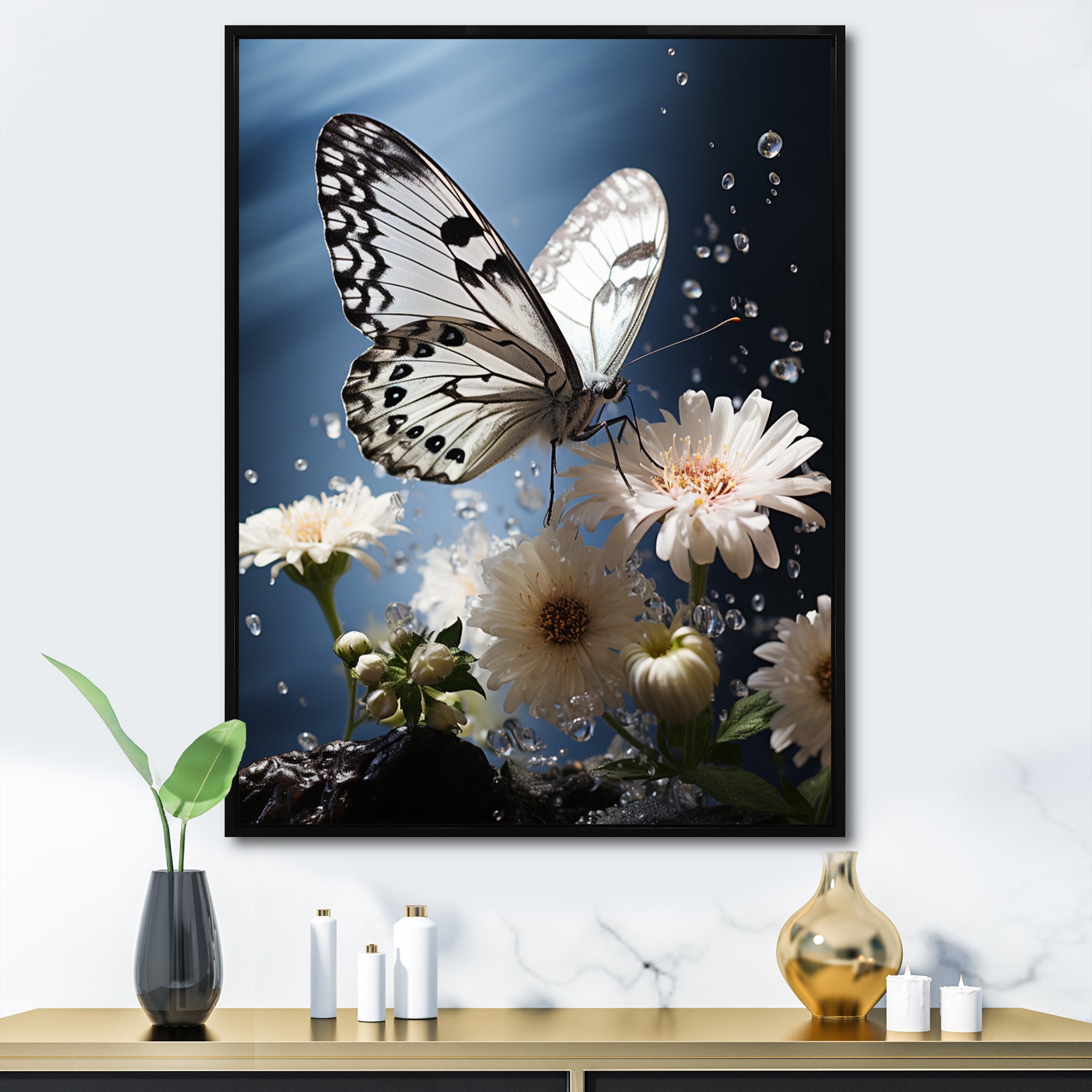 White Butterfly Portrait Vibrant - Butterfly Canvas Wall Art
