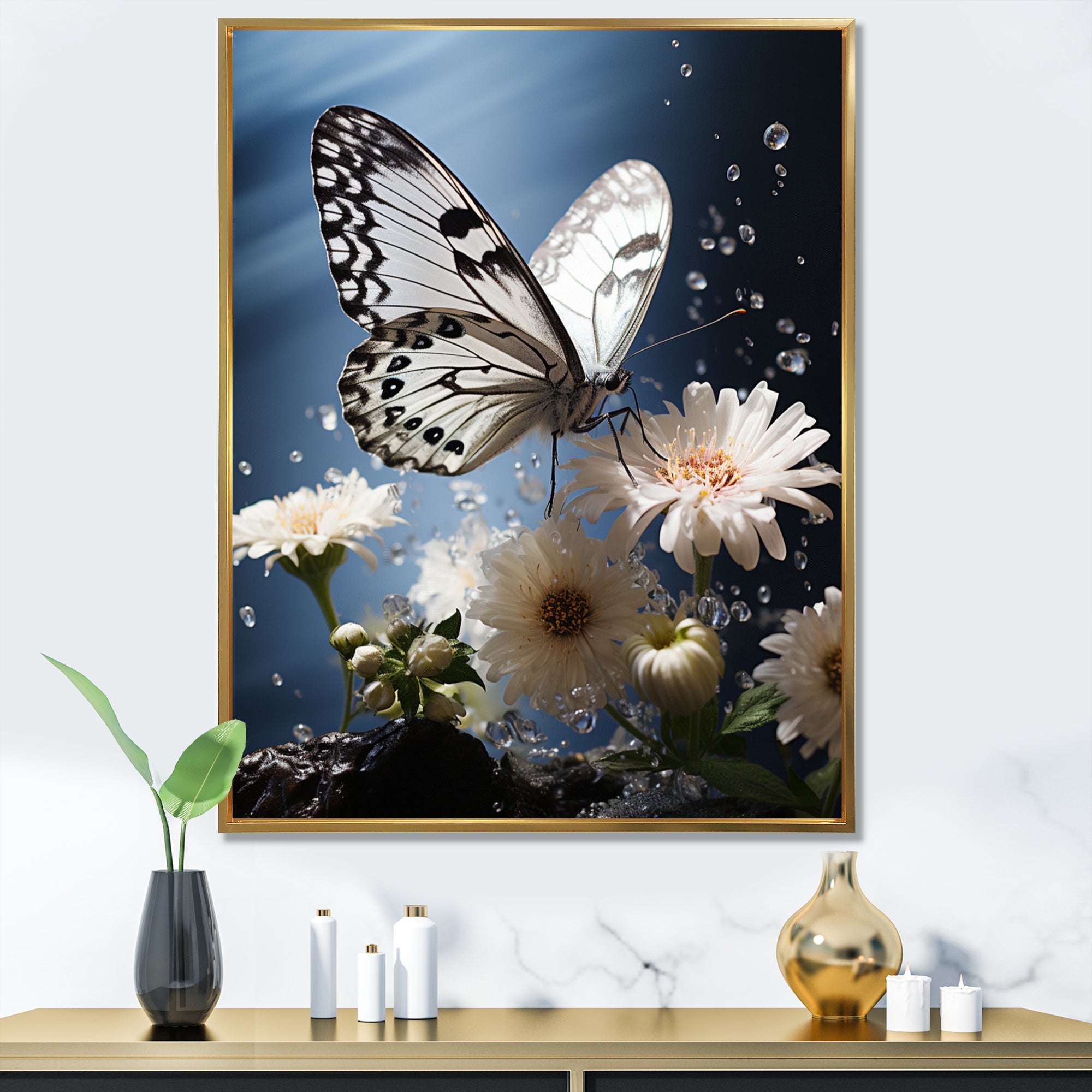 White Butterfly Portrait Vibrant - Butterfly Canvas Wall Art