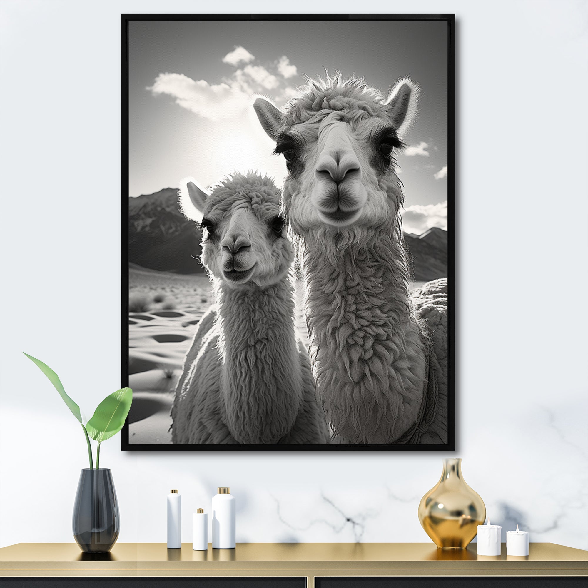 Camel Harmony In Monochrome - Camel Large Canvas Wall Art
