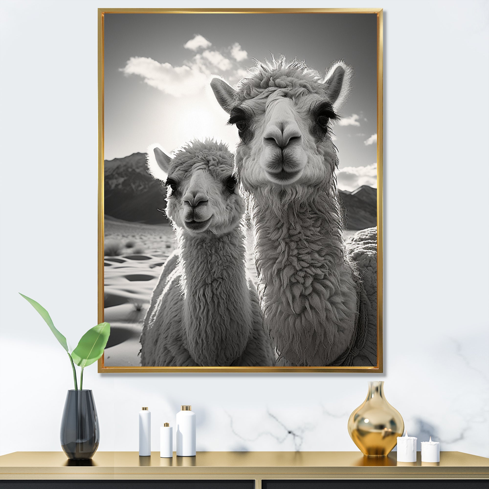 Camel Harmony In Monochrome - Camel Large Canvas Wall Art
