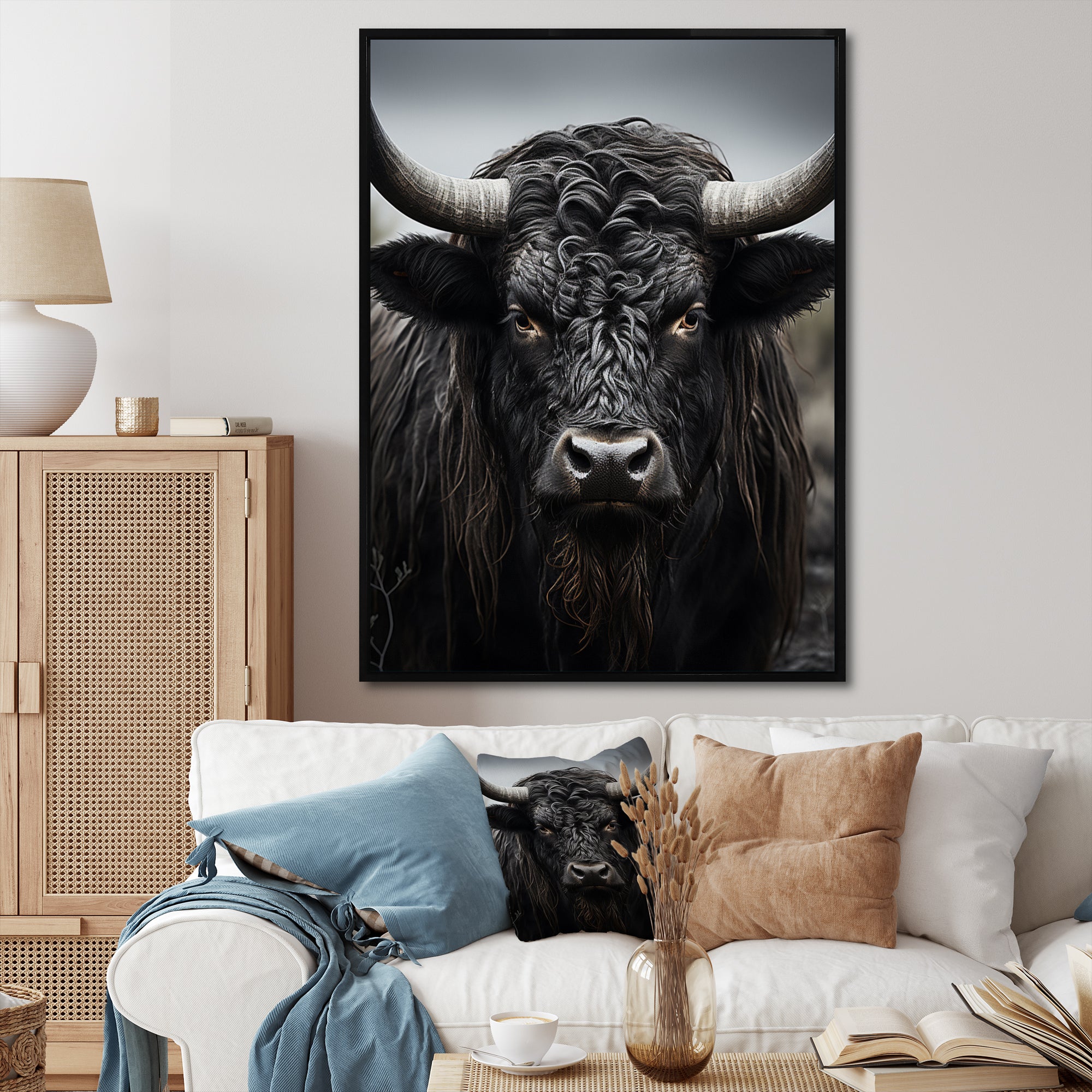 Cattle Majestic Horns - Cattle Framed Canvas Art