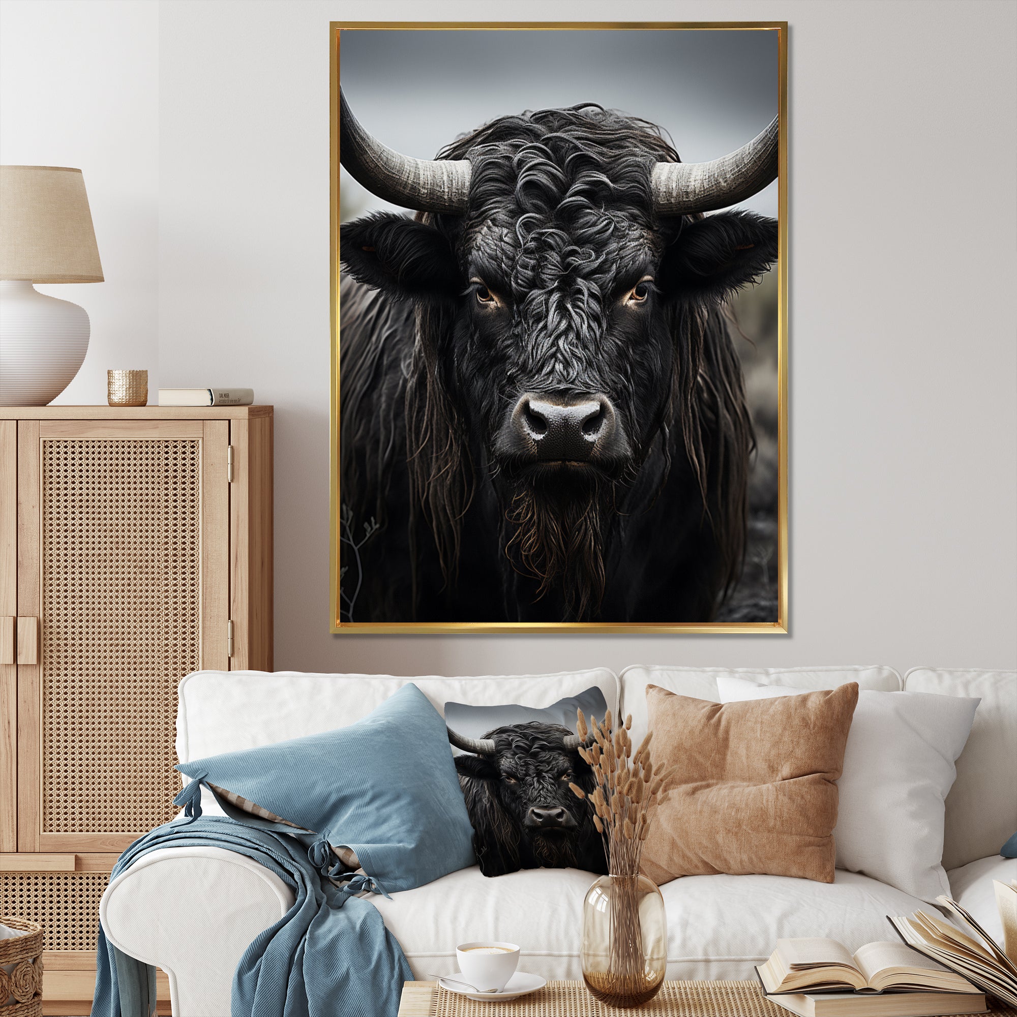 Cattle Majestic Horns - Cattle Framed Canvas Art