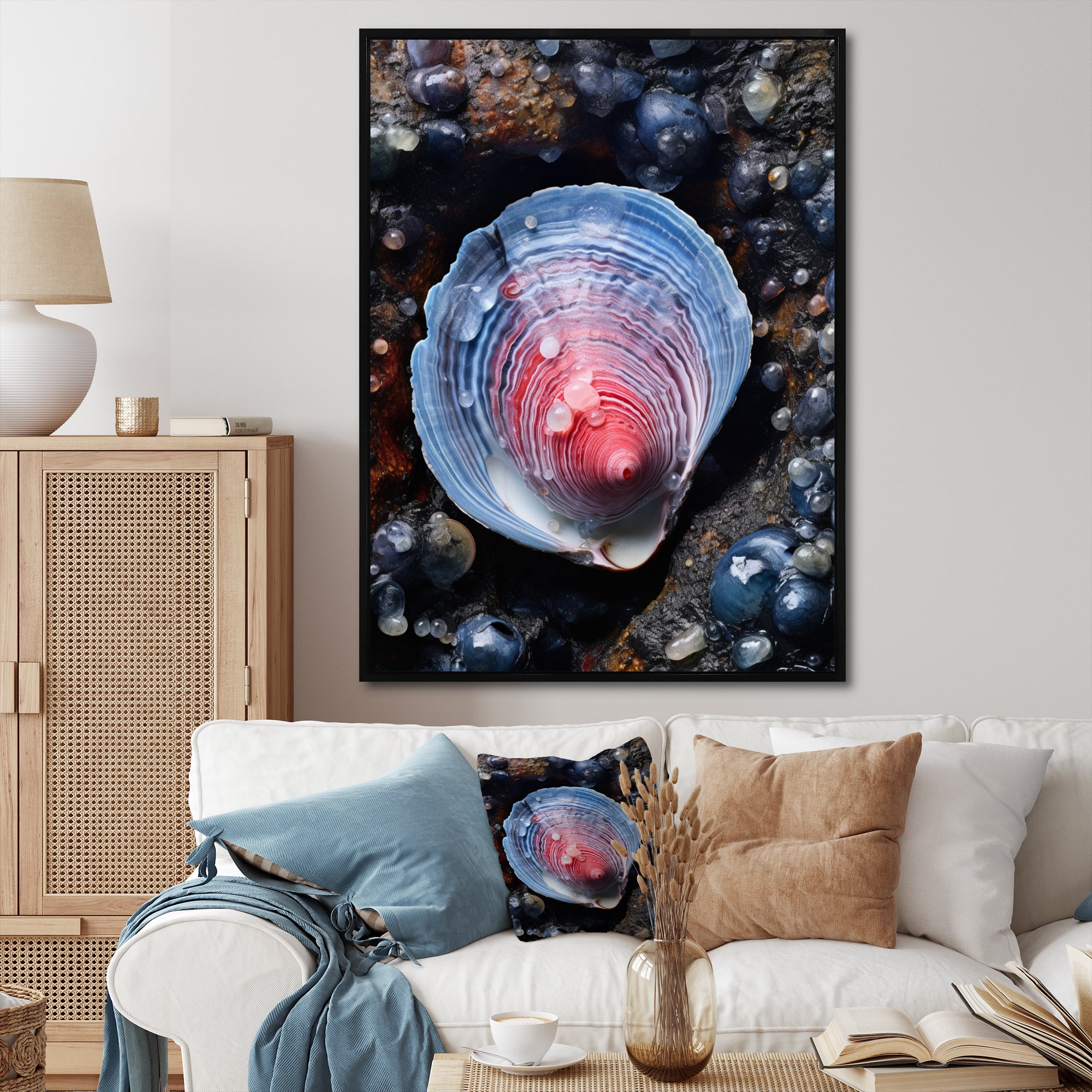 Blue Clam Dappled Depths - Clam Living Room Wall Art