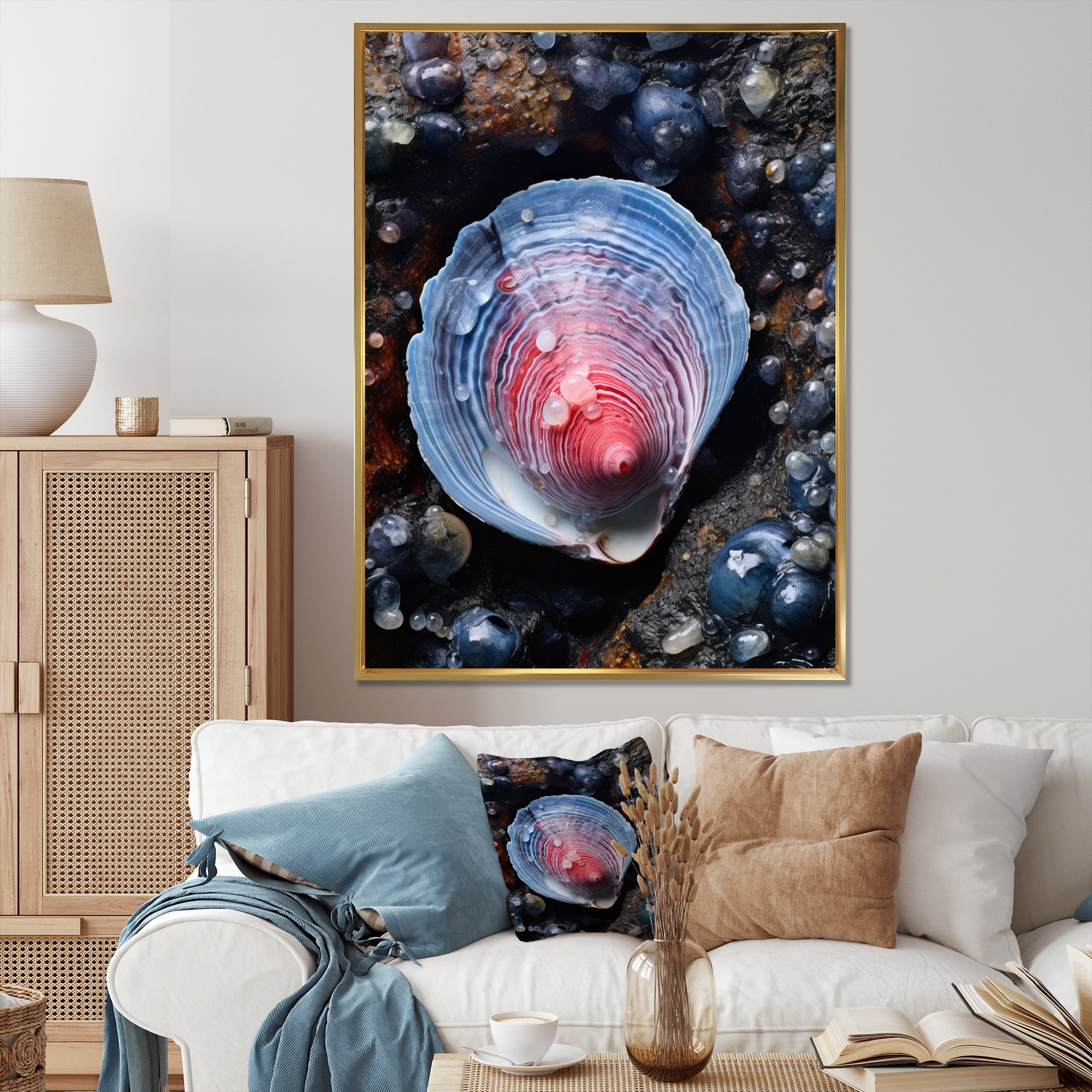 Blue Clam Dappled Depths - Clam Living Room Wall Art