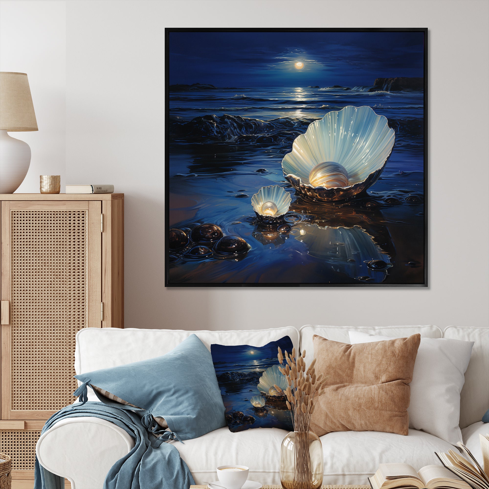 White Clam Midnight Elegance - Clam Canvas Wall Art