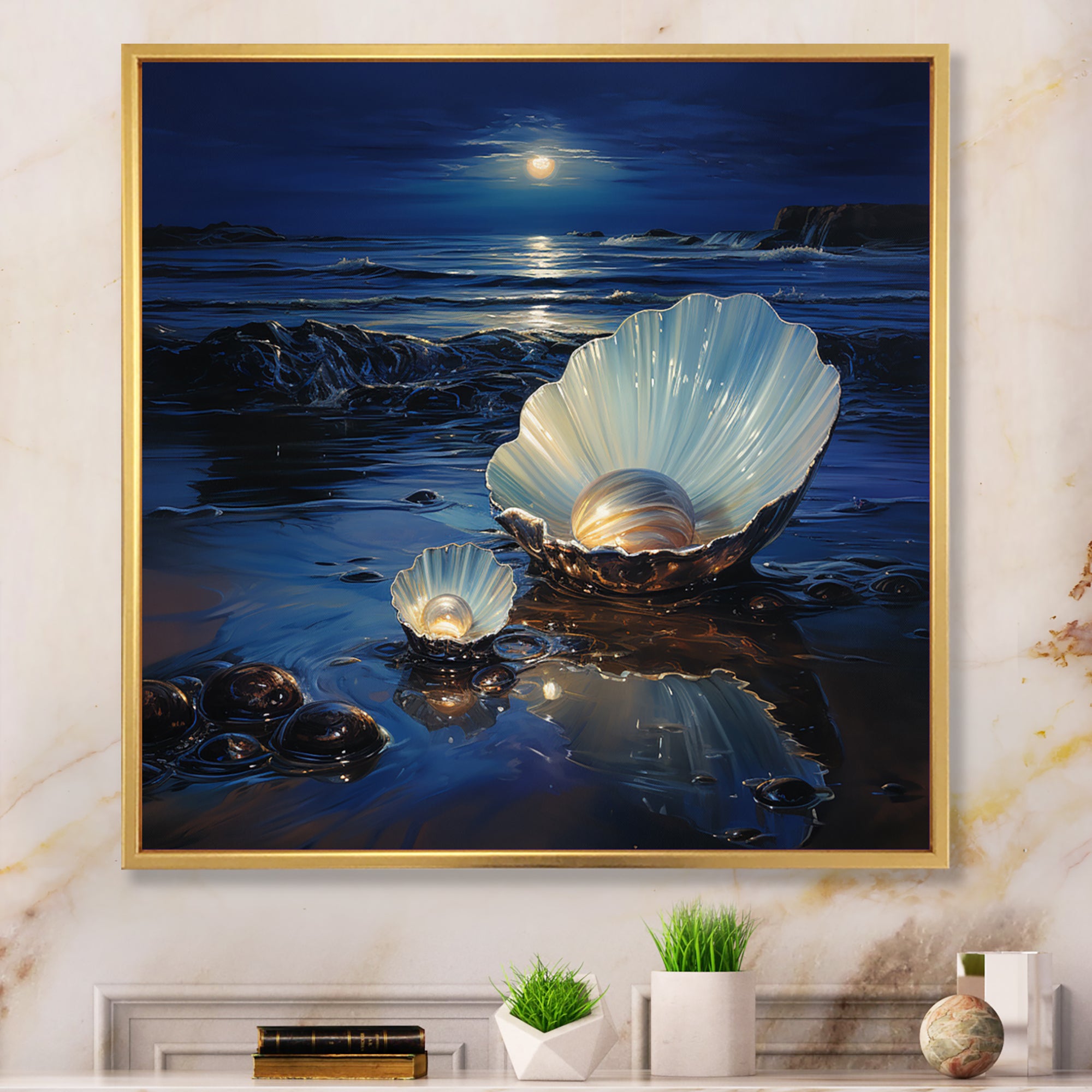 White Clam Midnight Elegance - Clam Canvas Wall Art