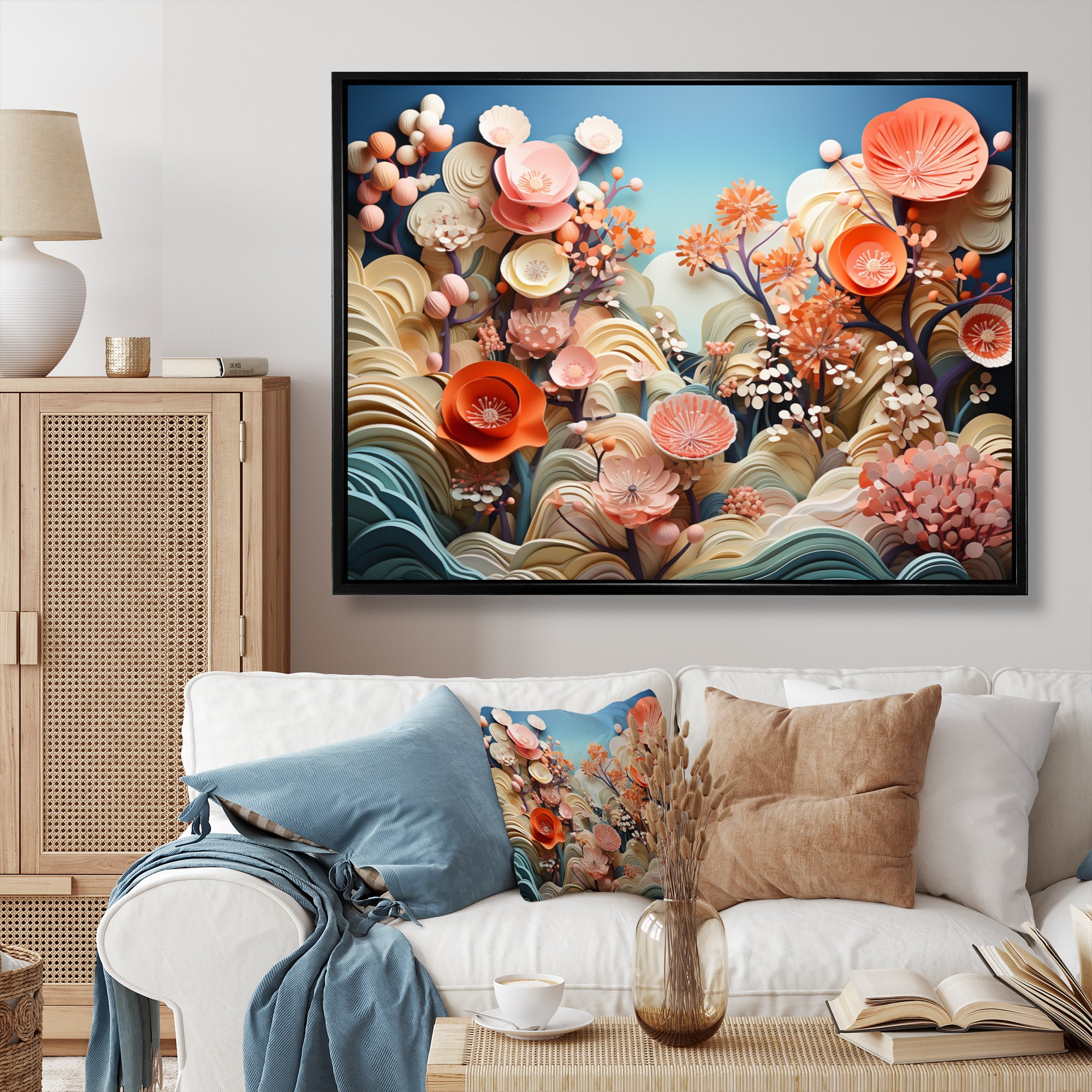 Coral Vibrant Reef Geometric - Coral Large Canvas Wall Art