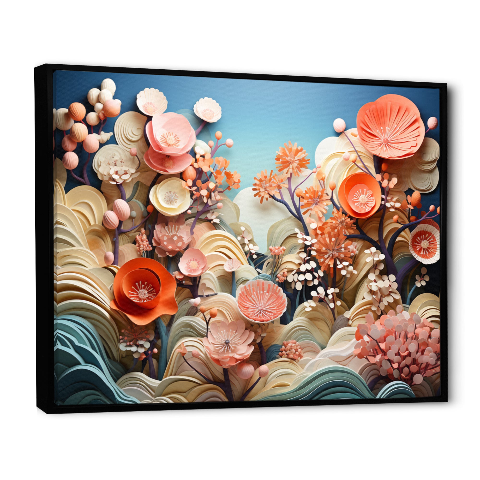 Coral Vibrant Reef Geometric - Coral Large Canvas Wall Art