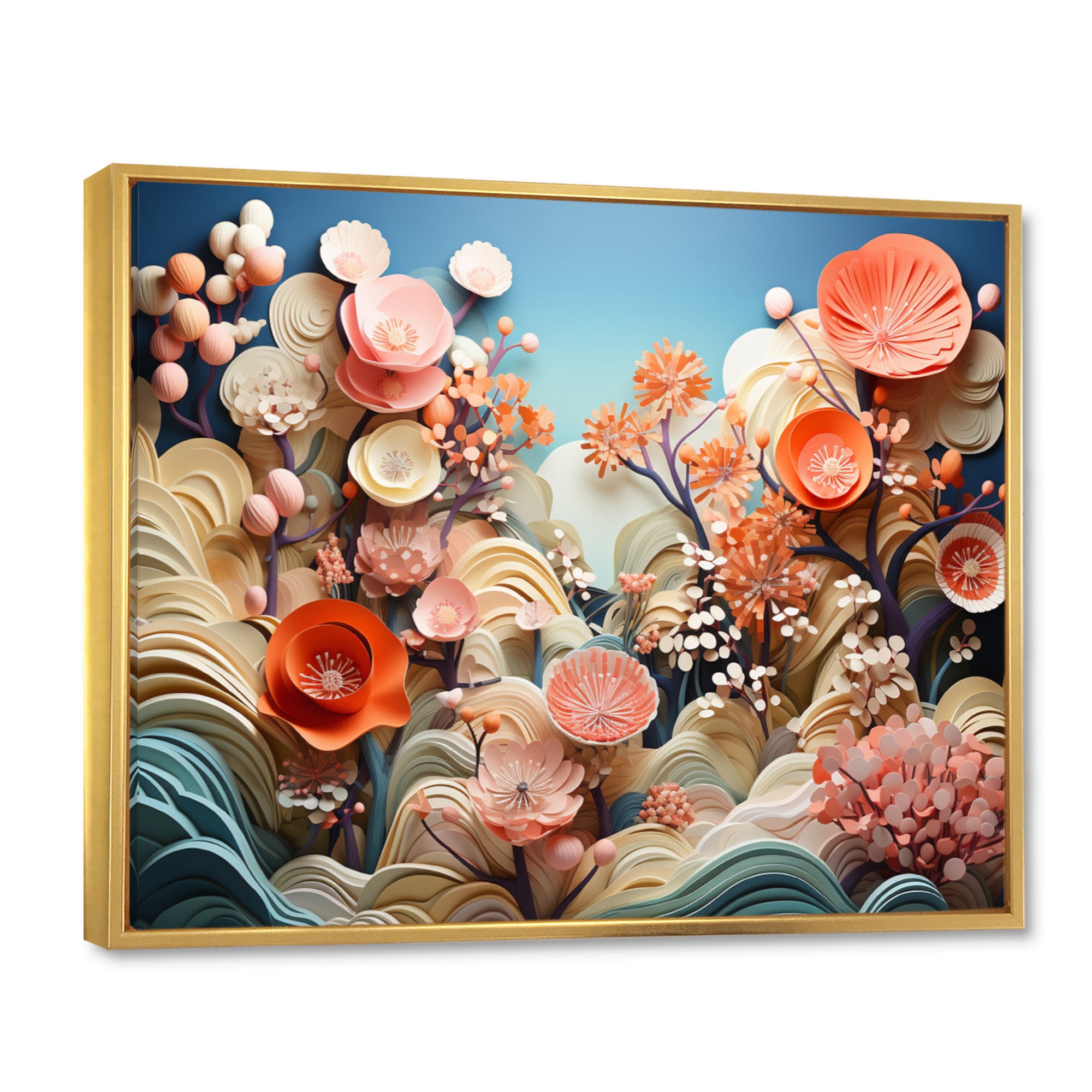 Coral Vibrant Reef Geometric - Coral Large Canvas Wall Art