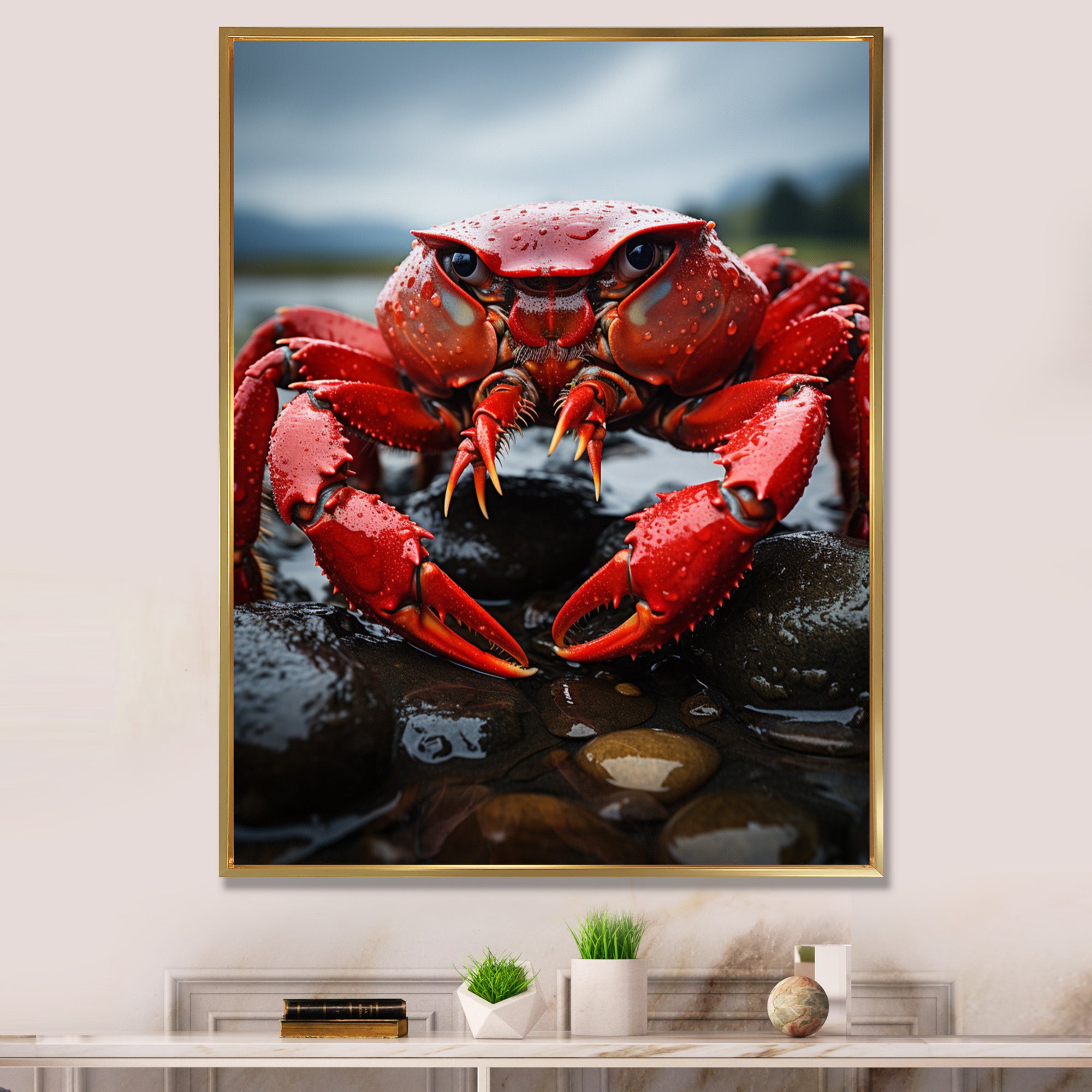 Vibrant Crayfish Portrait - Crayfish Framed Canvas Art