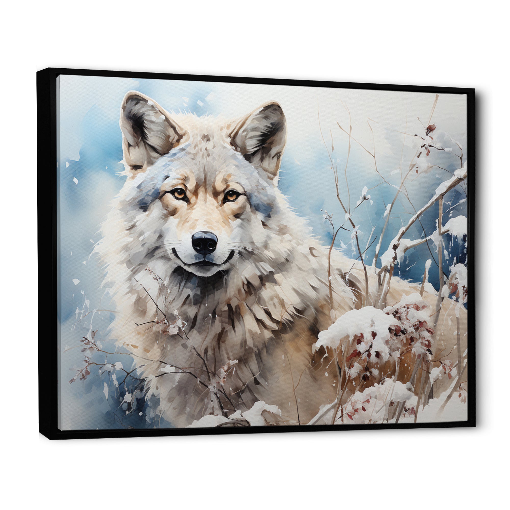 Wolf Winters Embrace - Deer Framed Canvas Art