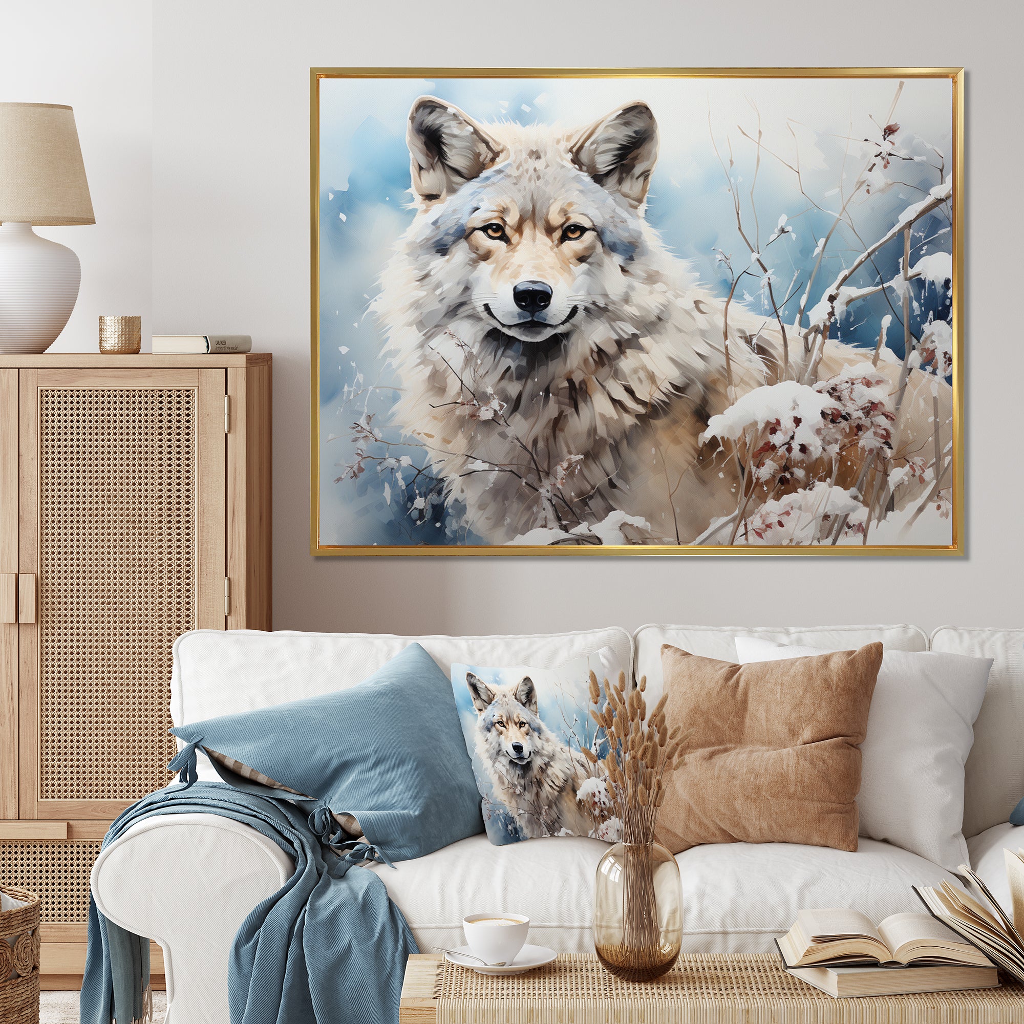 Wolf Winters Embrace - Deer Framed Canvas Art