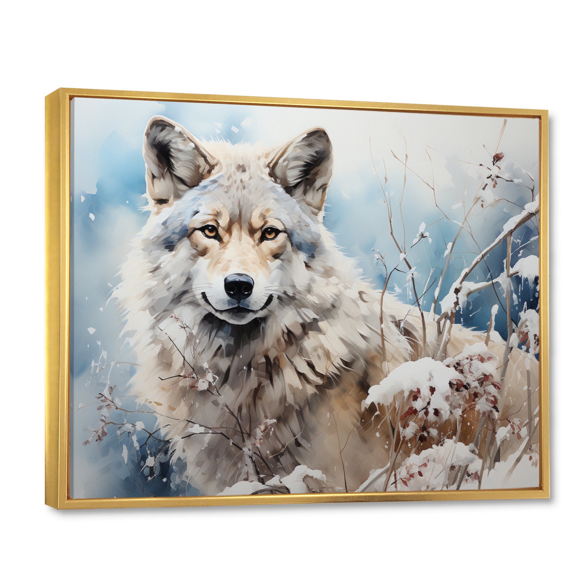 Wolf Winters Embrace - Deer Framed Canvas Art
