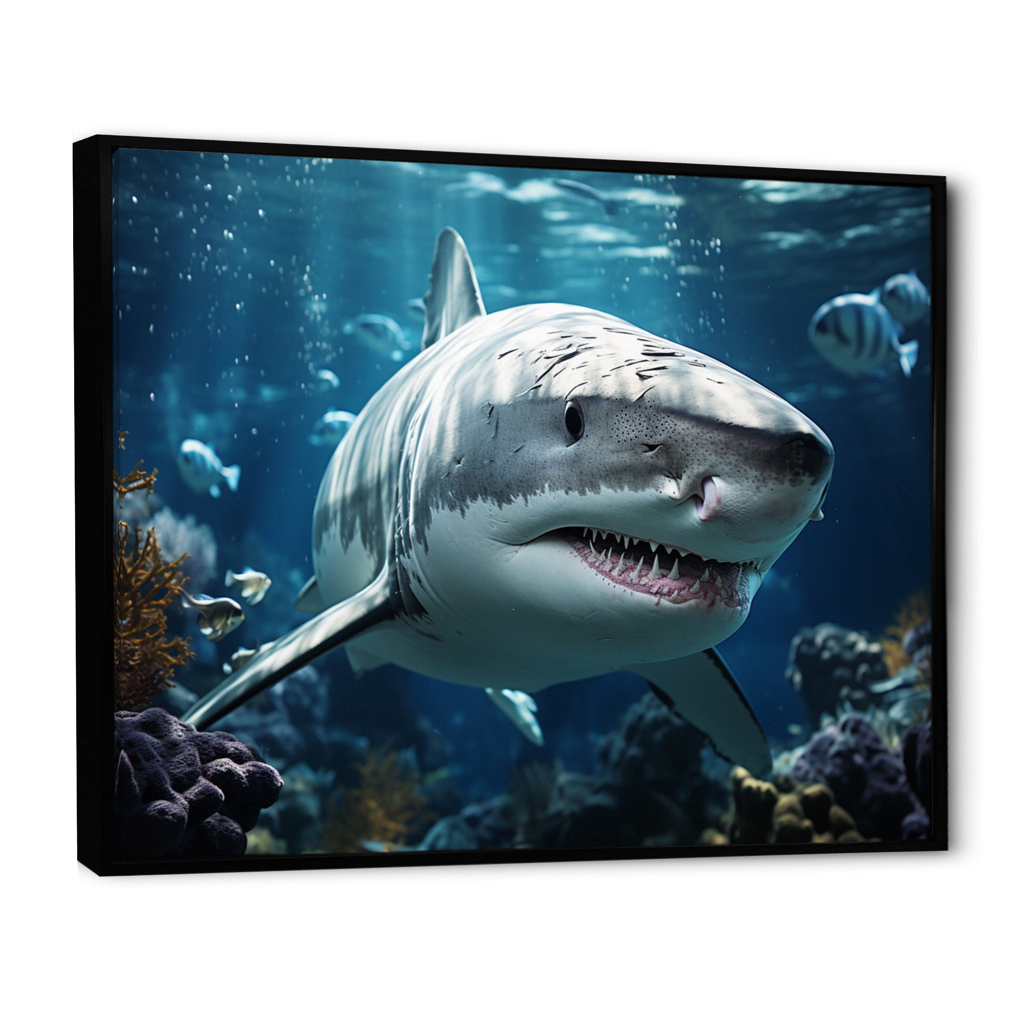 Teal Grey Shark Marine Symphony - Teal Shark Wall Art