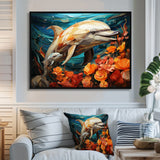 Dolphin Marine Symphony Geometric - Orange Dolphin Wall Art