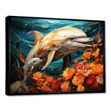 Dolphin Marine Symphony Geometric - Orange Dolphin Wall Art