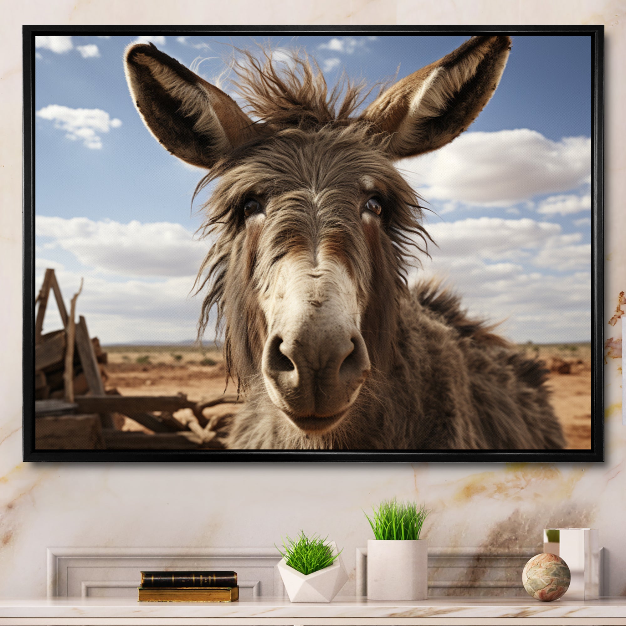 Grey Donkey Portrait - Donkey Canvas Wall Art