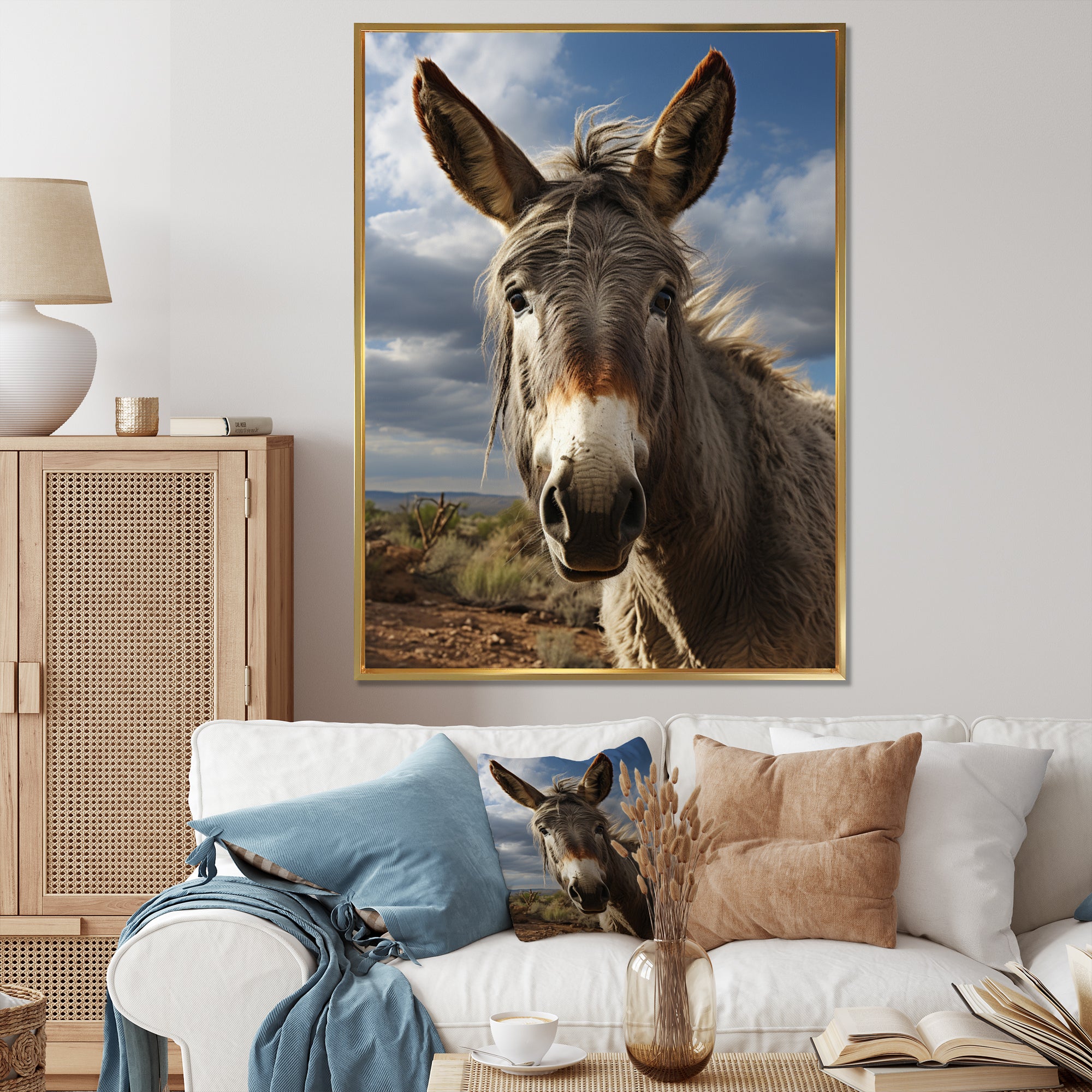Grey Donkey Portrait Vibrant - Donkey Canvas Wall Art