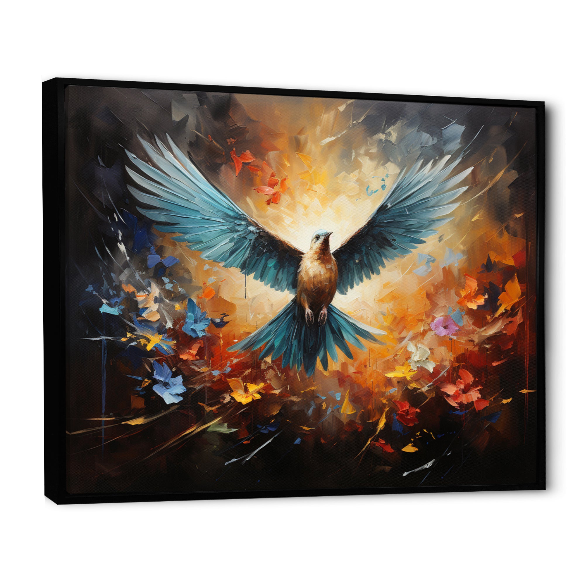 Teal Dove Winged Harmony Collage - Dove Framed Canvas Art