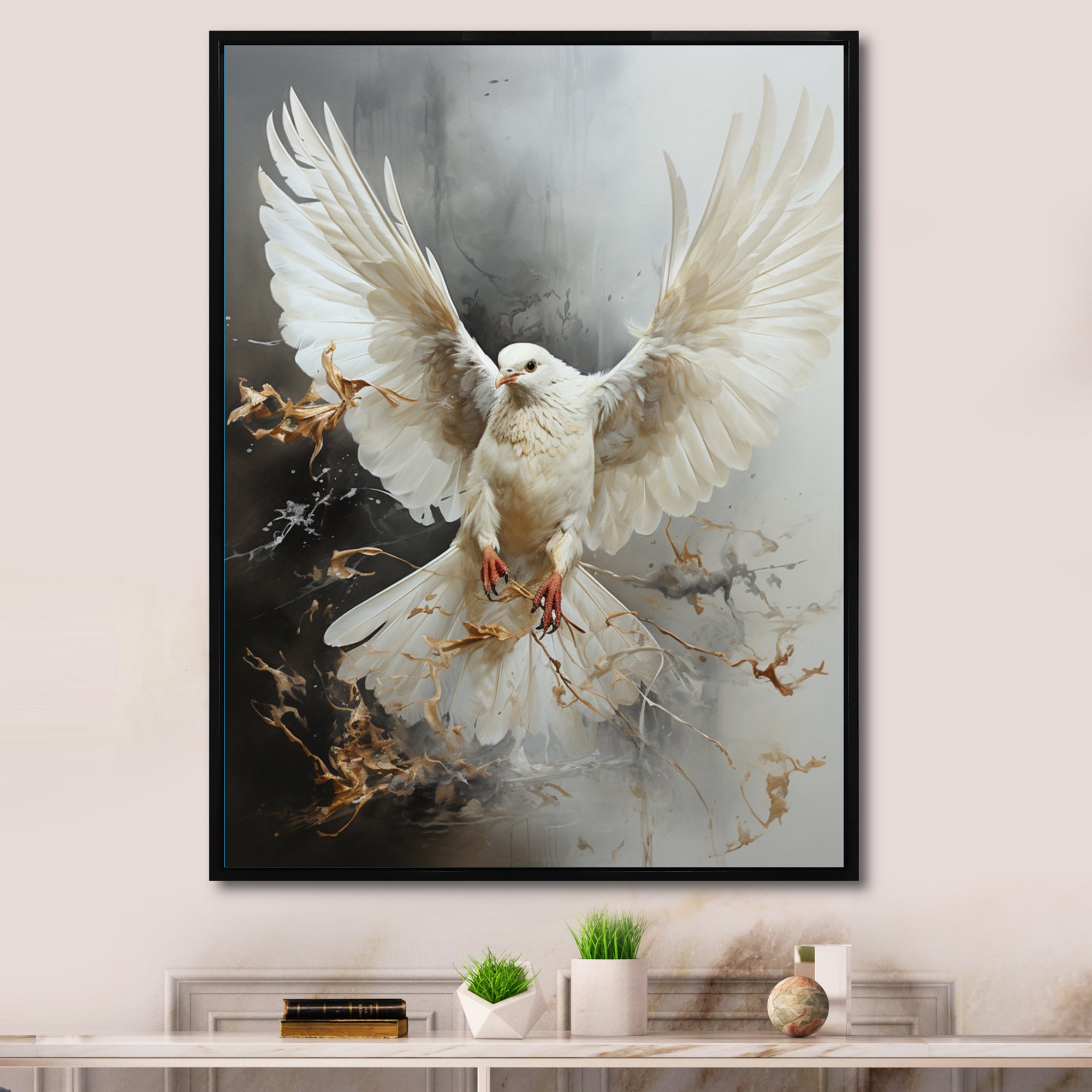 White Dove Winged Messenger - Dove Living Room Wall Art