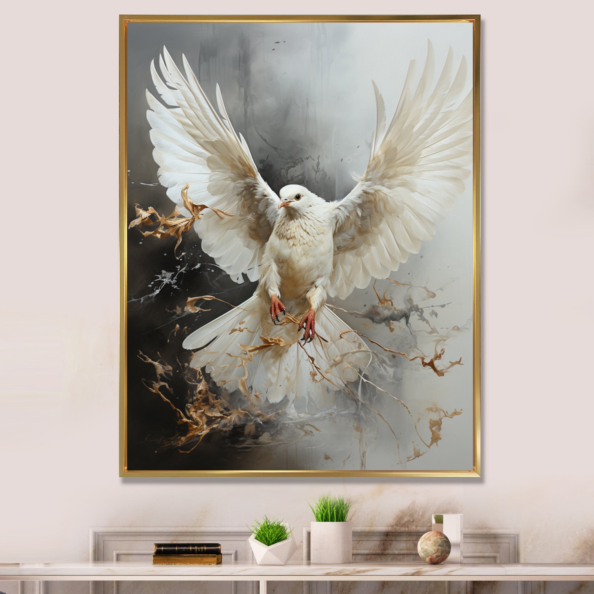 White Dove Winged Messenger - Dove Living Room Wall Art