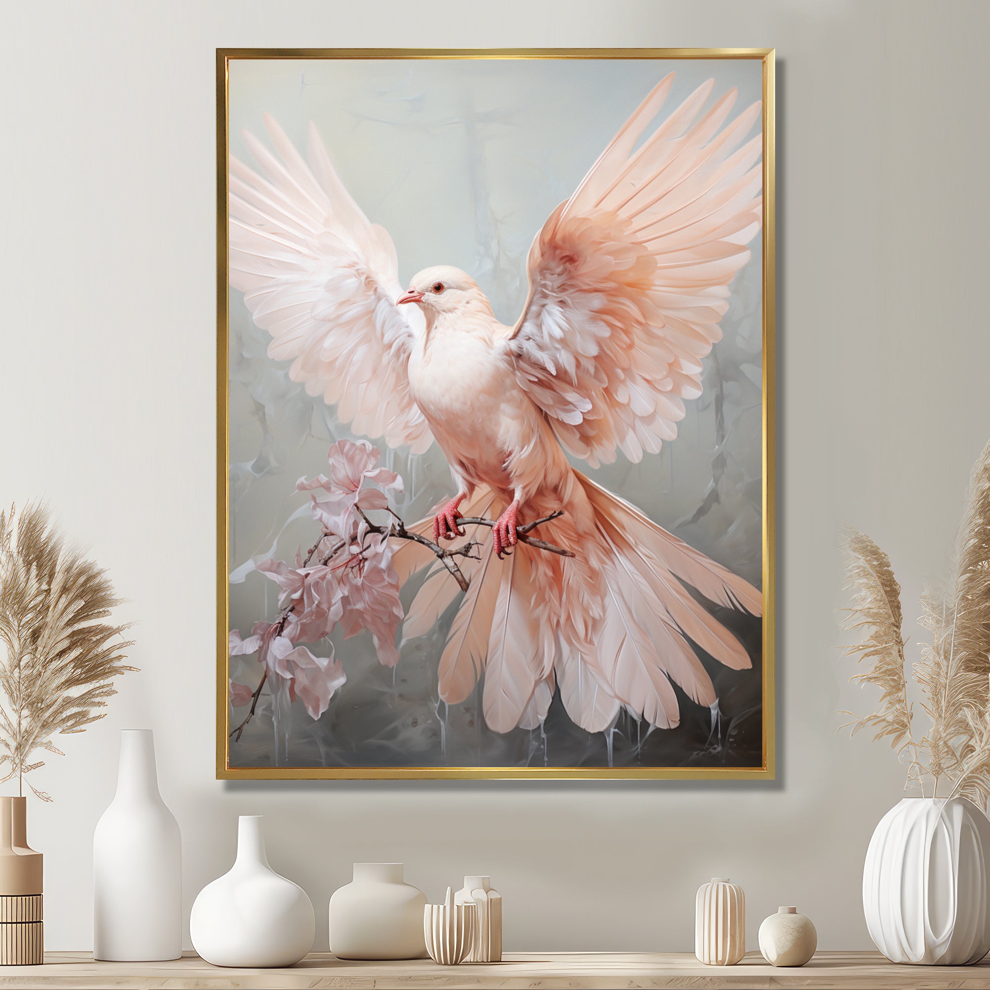 Pink Dove Winged Messenger - Dove Bedroom Wall Art