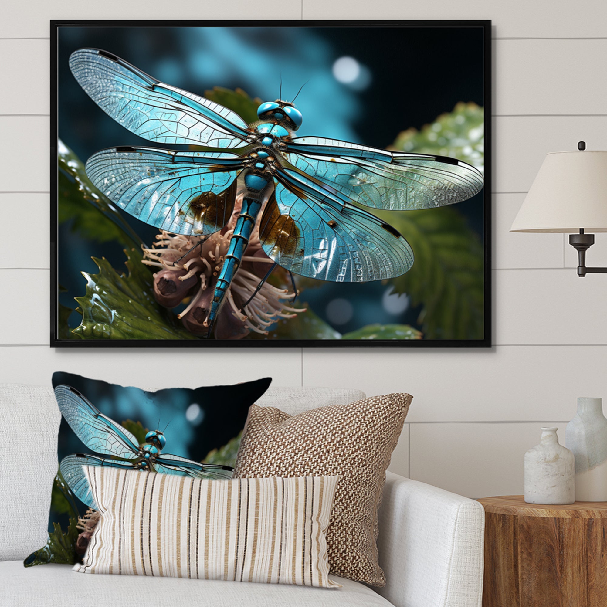 Teal Dragonfly Airborne Jewel - Dragonfly Canvas Wall Art