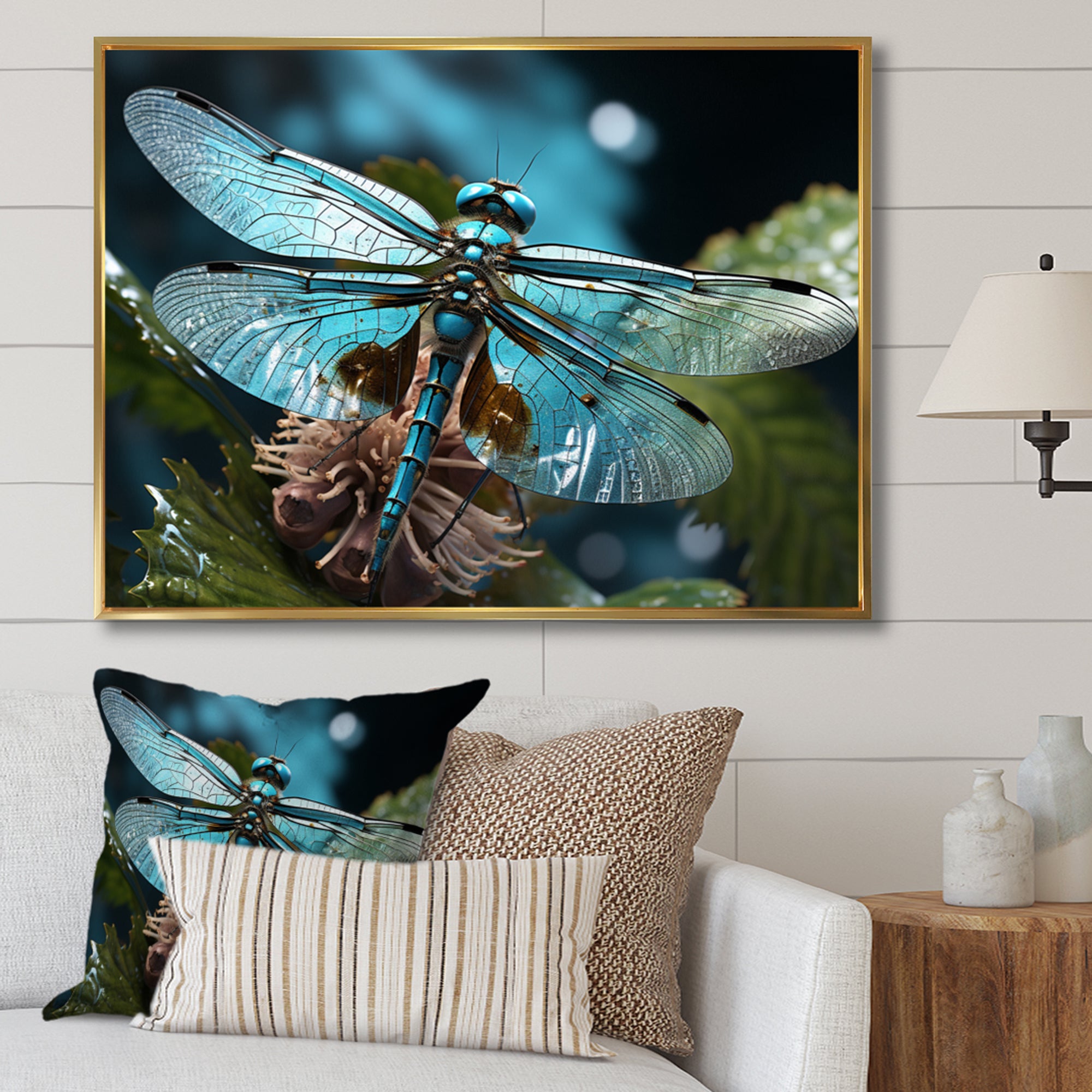 Teal Dragonfly Airborne Jewel - Dragonfly Canvas Wall Art