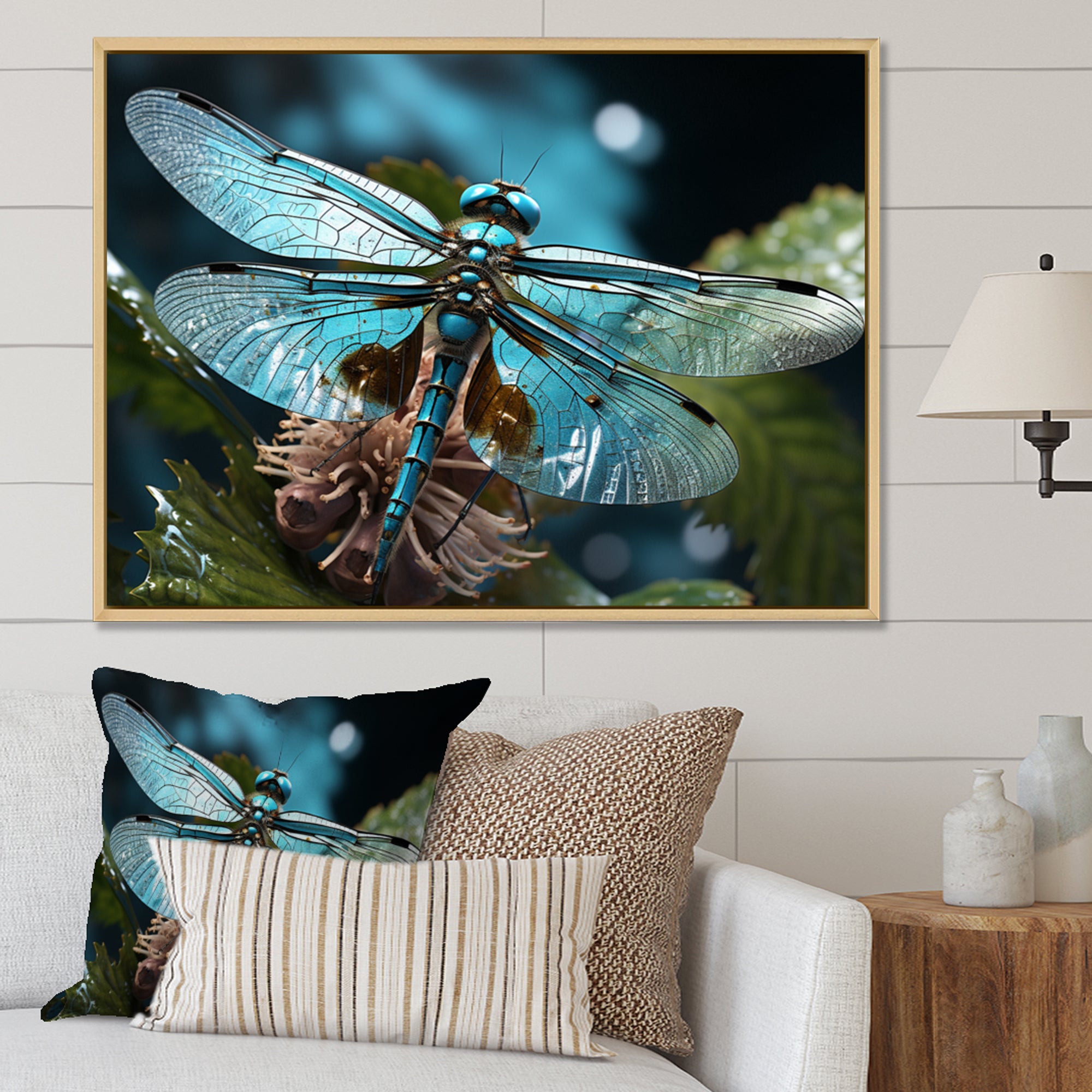 Teal Dragonfly Airborne Jewel - Dragonfly Canvas Wall Art