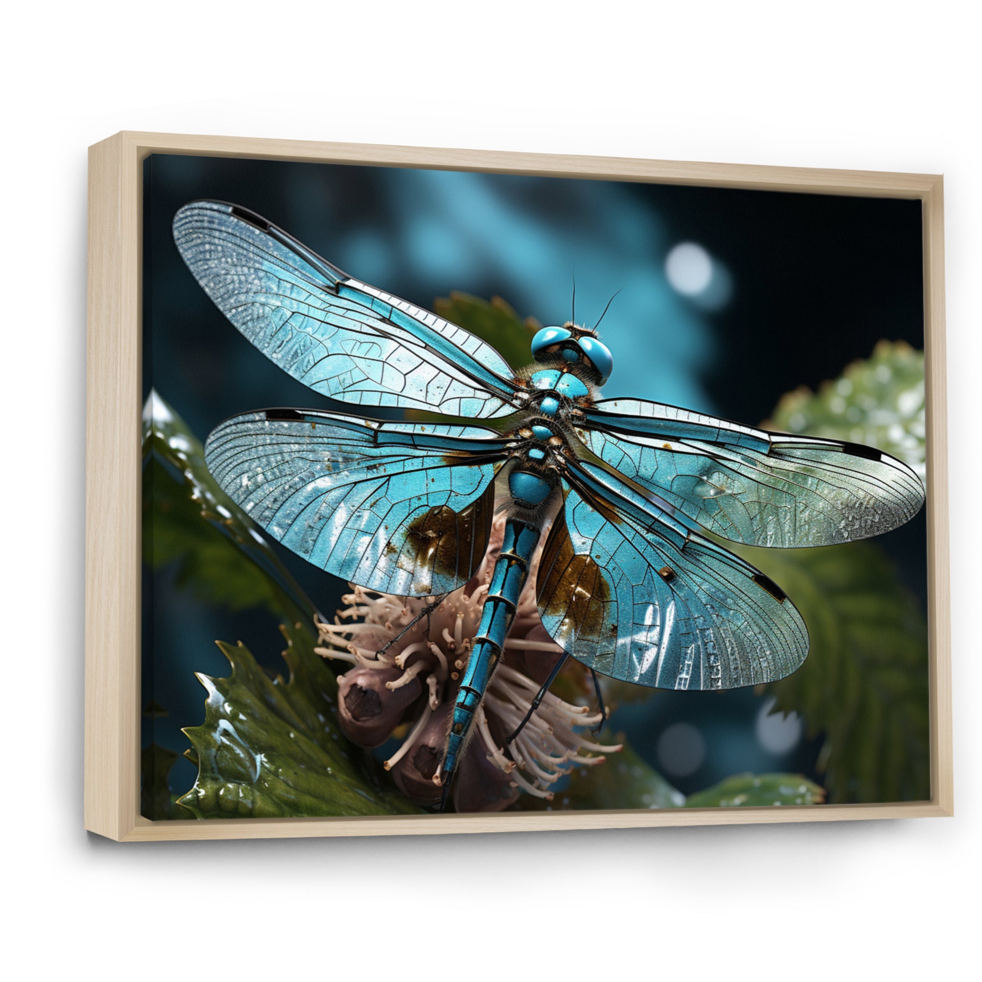 Teal Dragonfly Airborne Jewel - Dragonfly Canvas Wall Art