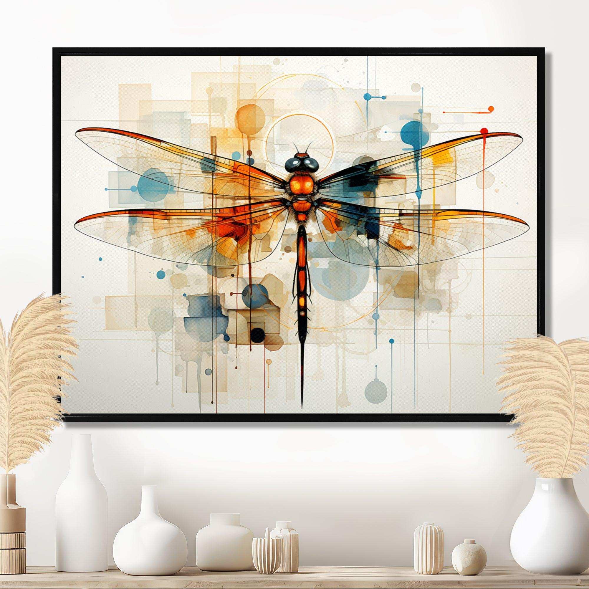 Teak Dragonfly Ethereal Flight Geometric - Animals Canvas Wall Art