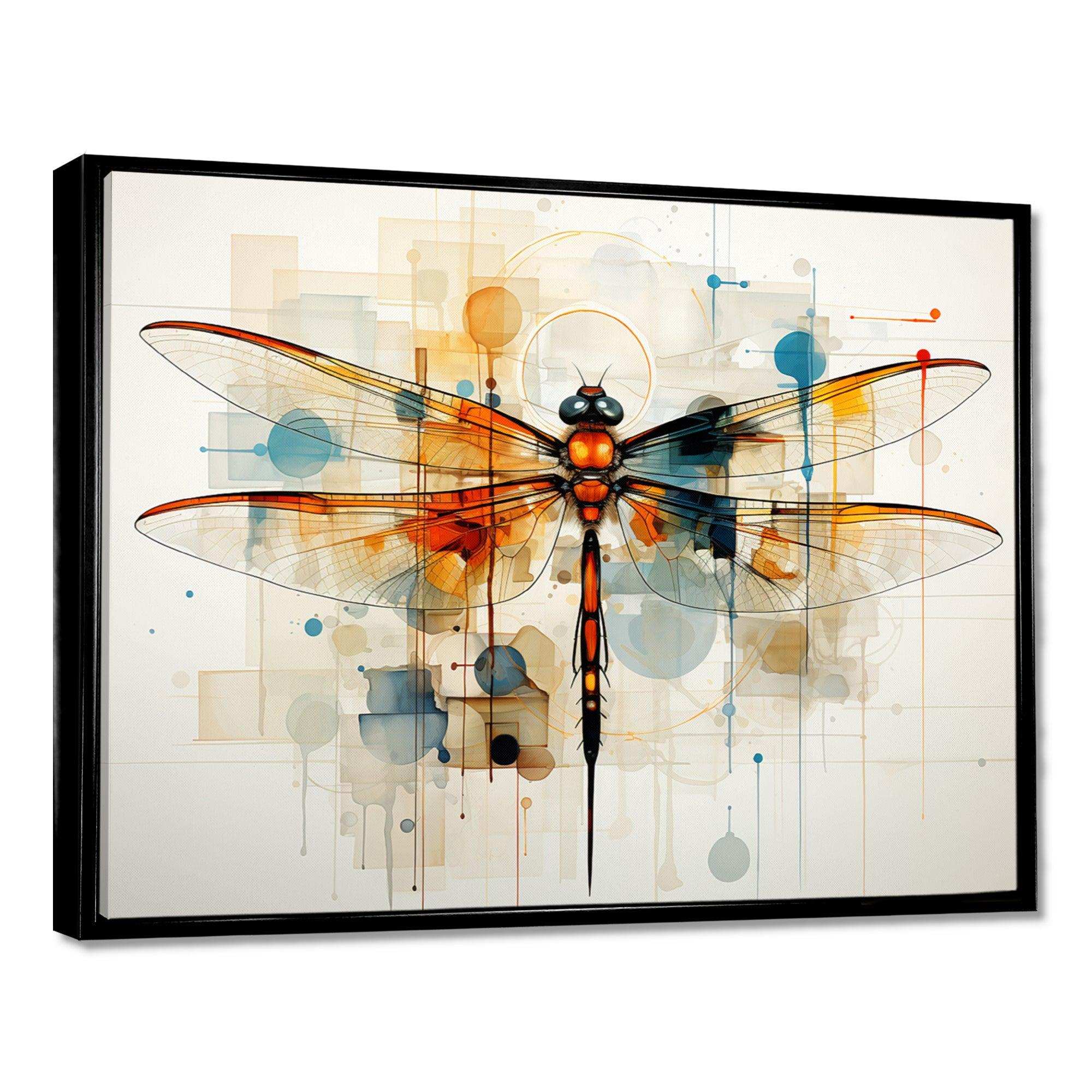 Teak Dragonfly Ethereal Flight Geometric - Animals Canvas Wall Art