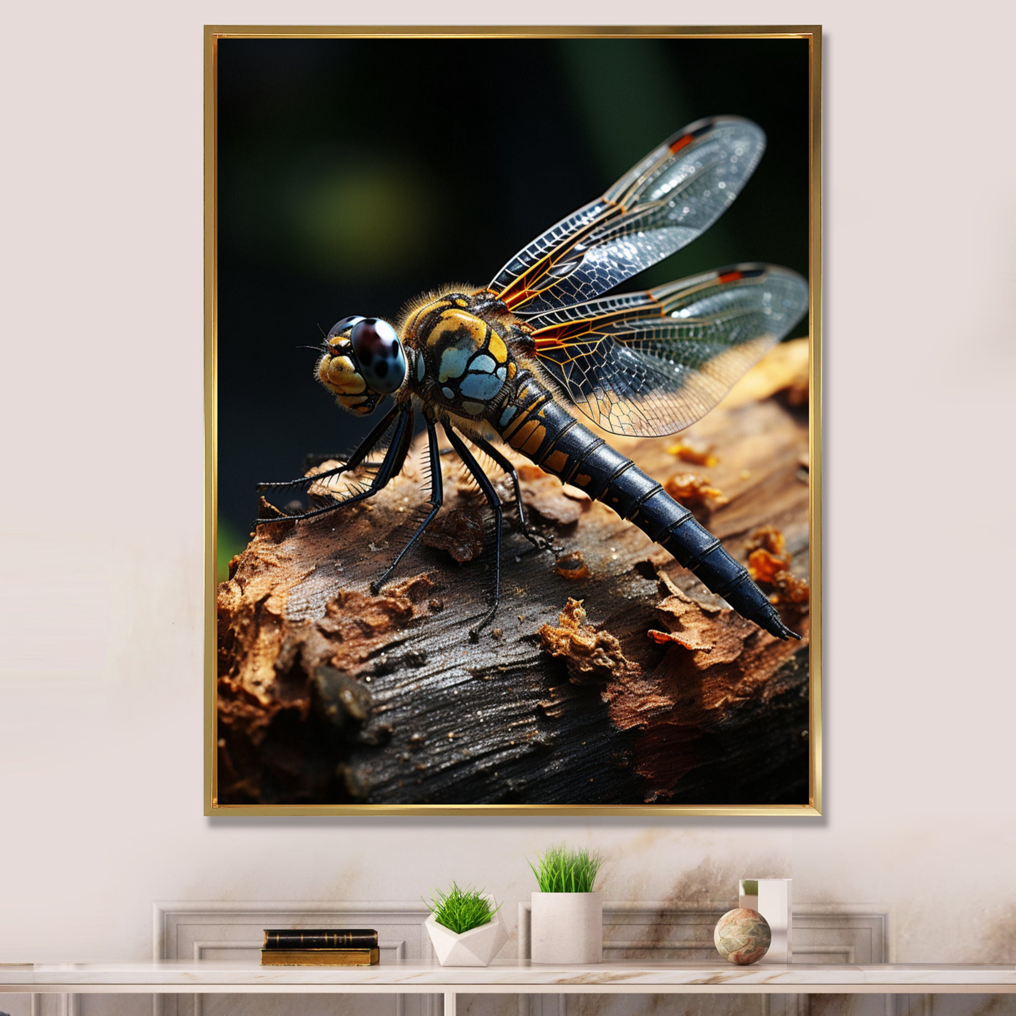 Brown Dragonfly Portrait Vibrant - Dragonfly Home Decor Art