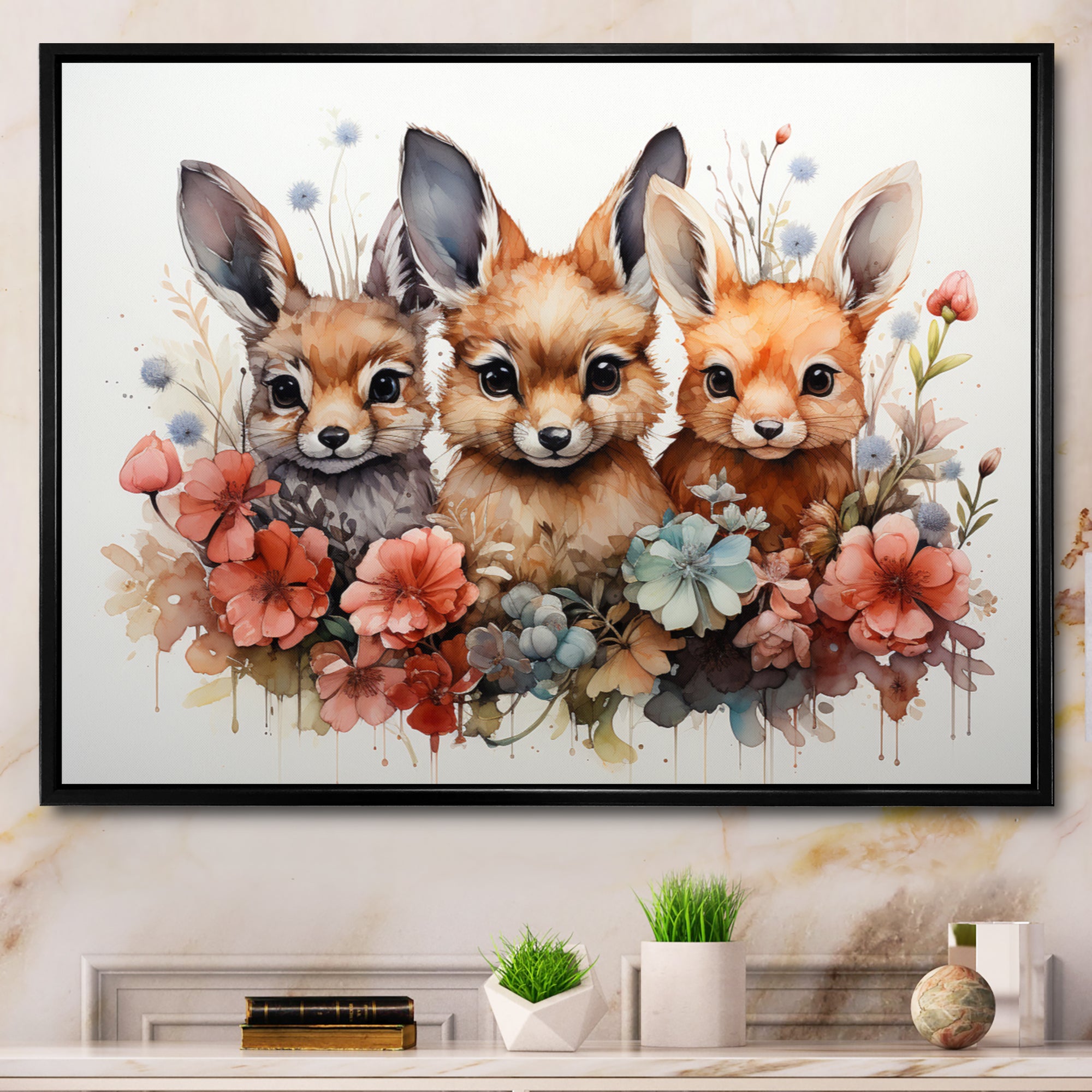 Dry Watercolor Whimsical Animals - Rabbit Living Room Wall Art
