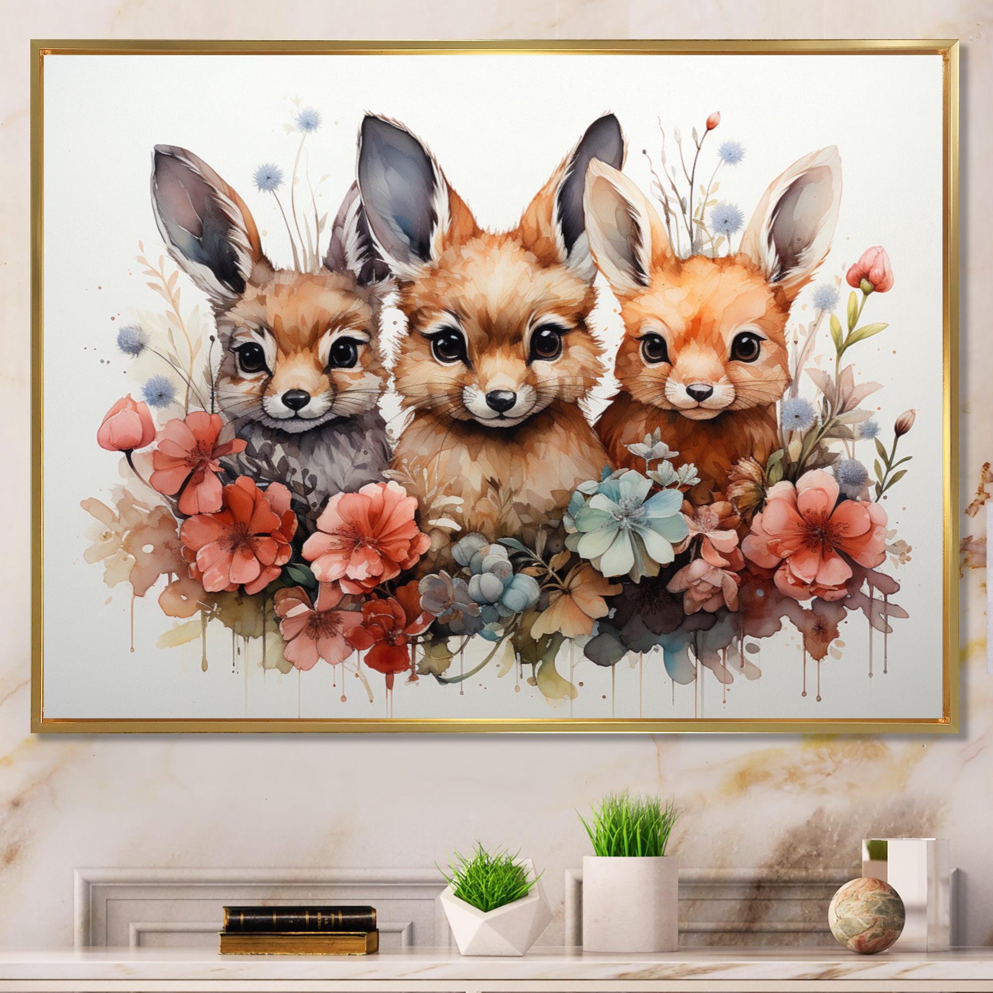 Dry Watercolor Whimsical Animals - Rabbit Living Room Wall Art