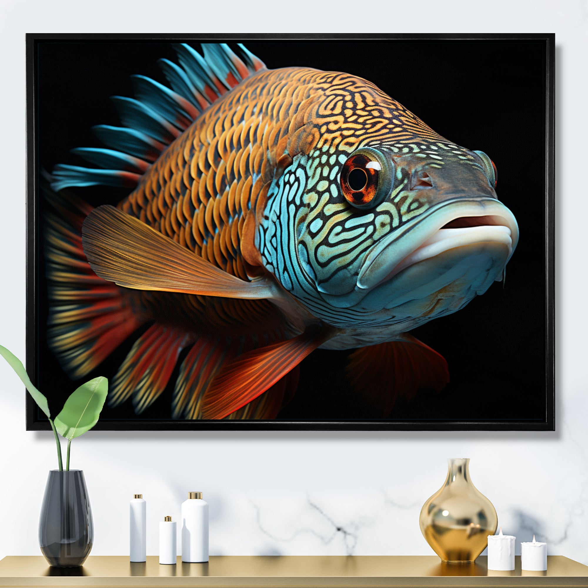 Fish Portrait Photo - Teal Fish Wall Art