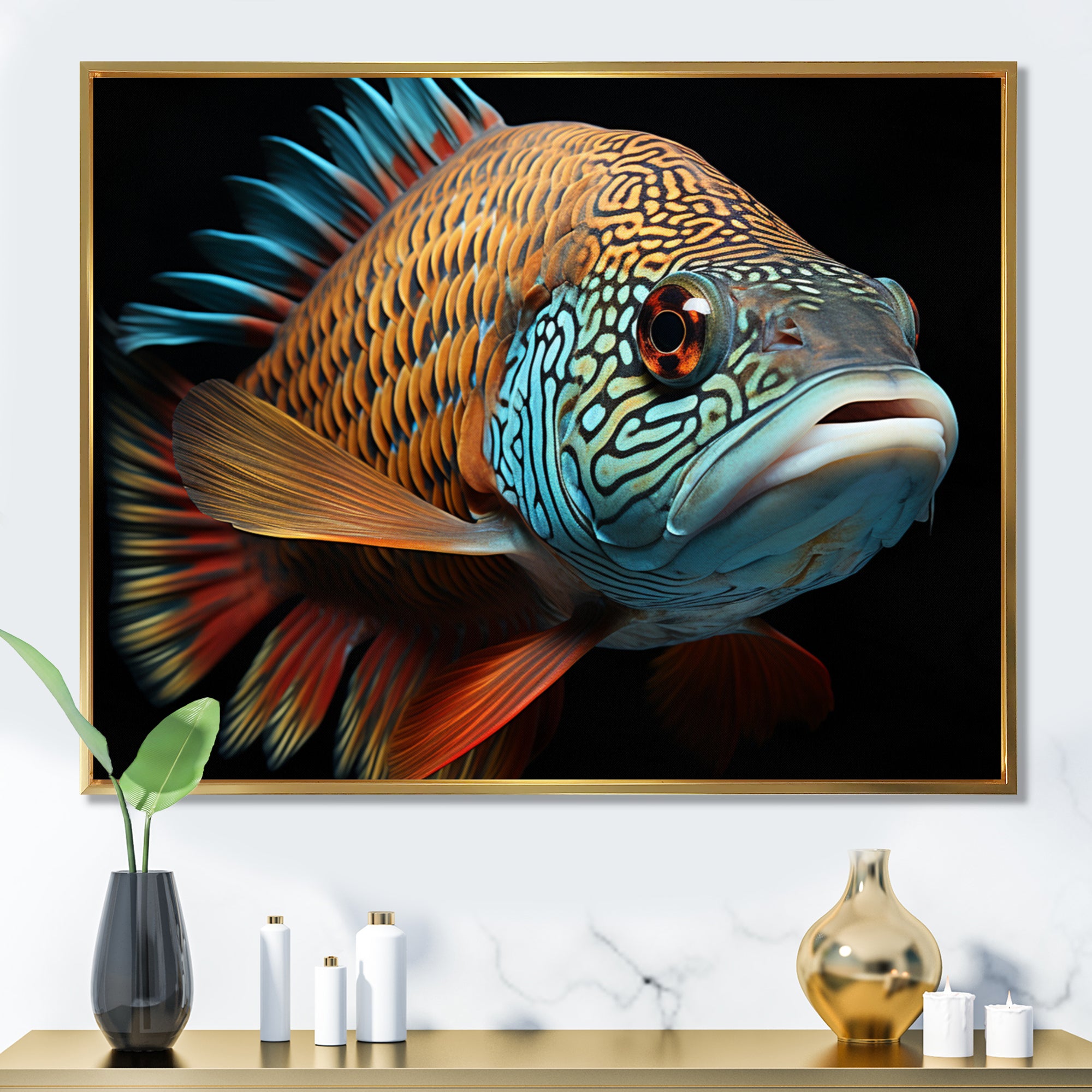 Fish Portrait Photo - Teal Fish Wall Art