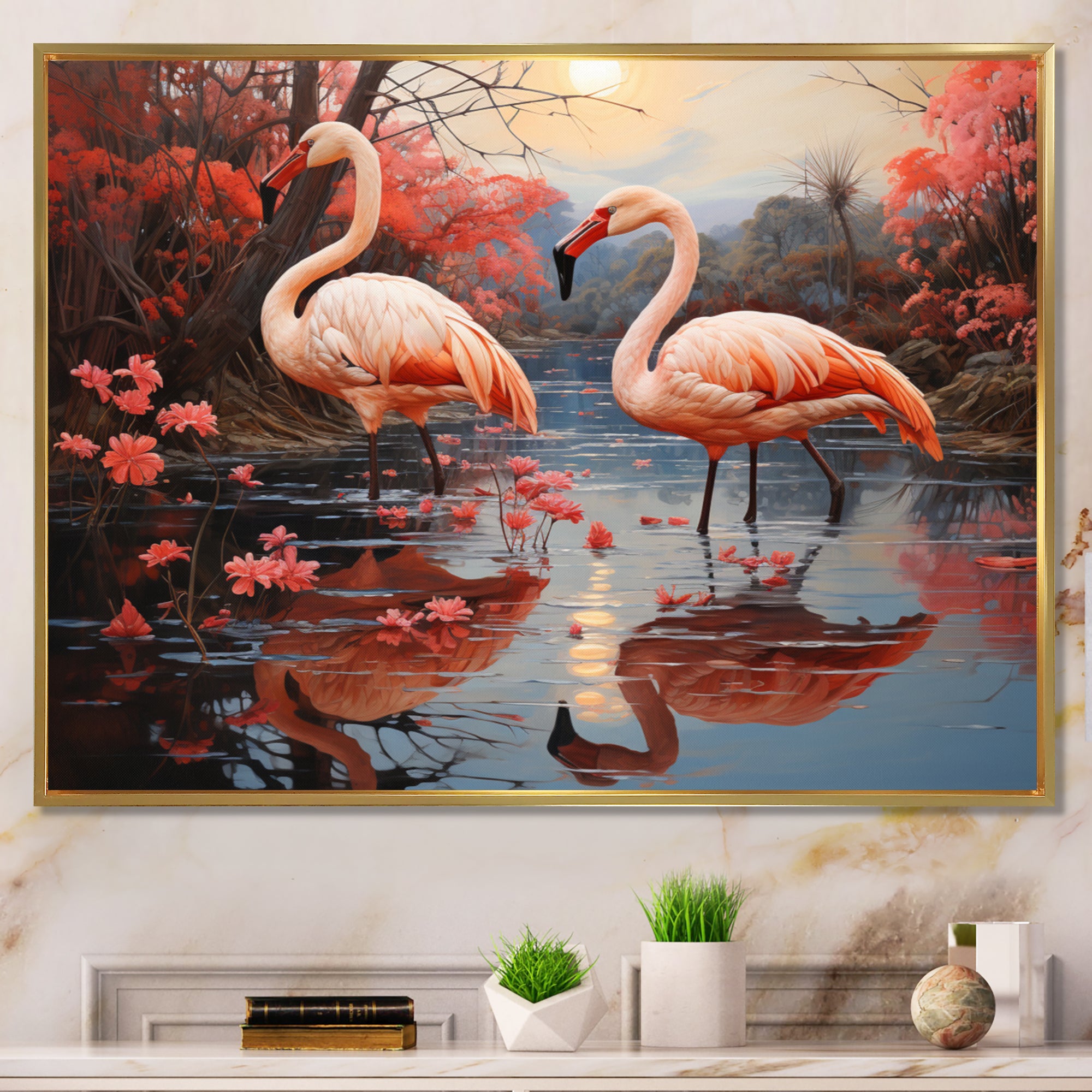 Flamingo Fading Glow Pastoral - Flamingo Canvas Wall Art