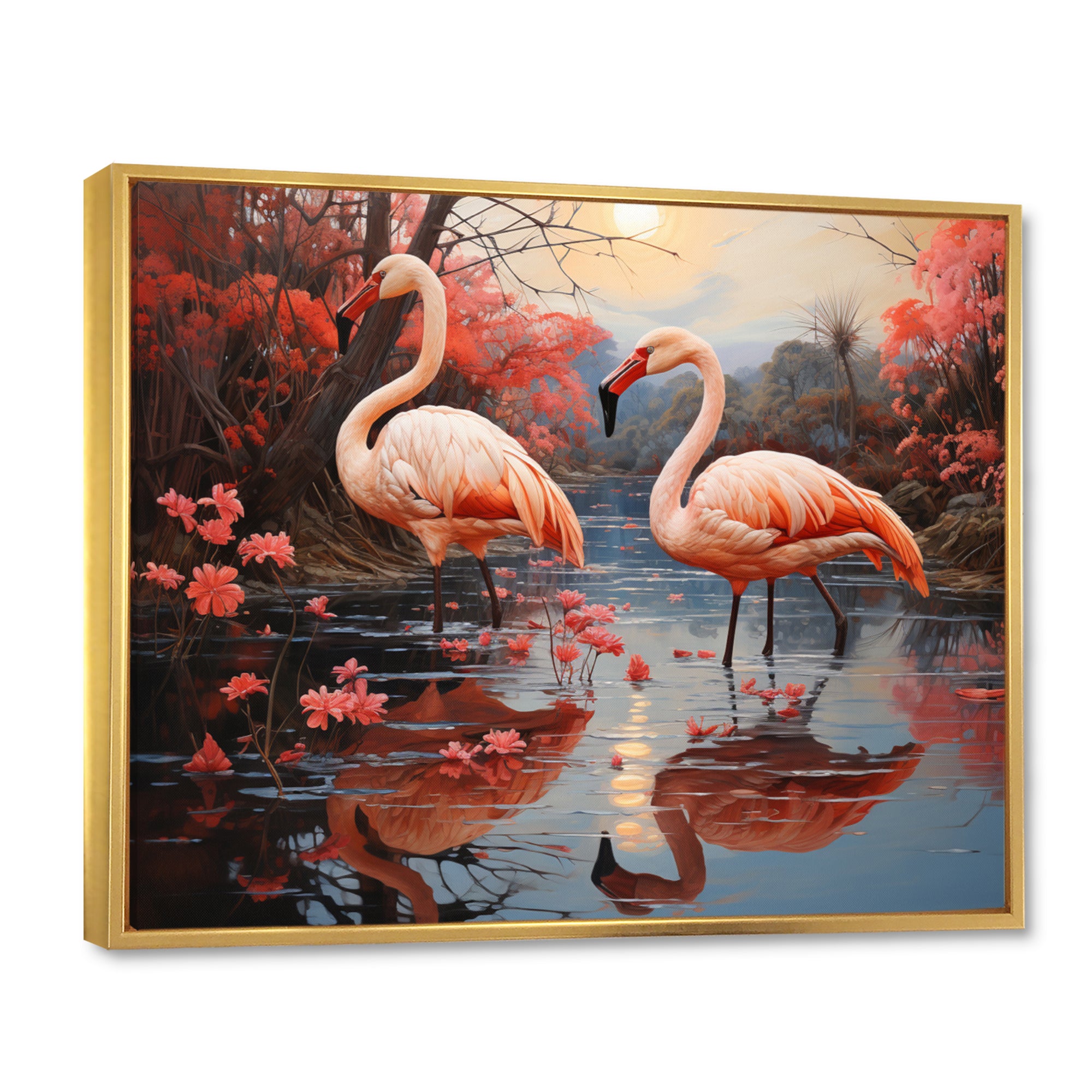 Flamingo Fading Glow Pastoral - Flamingo Canvas Wall Art