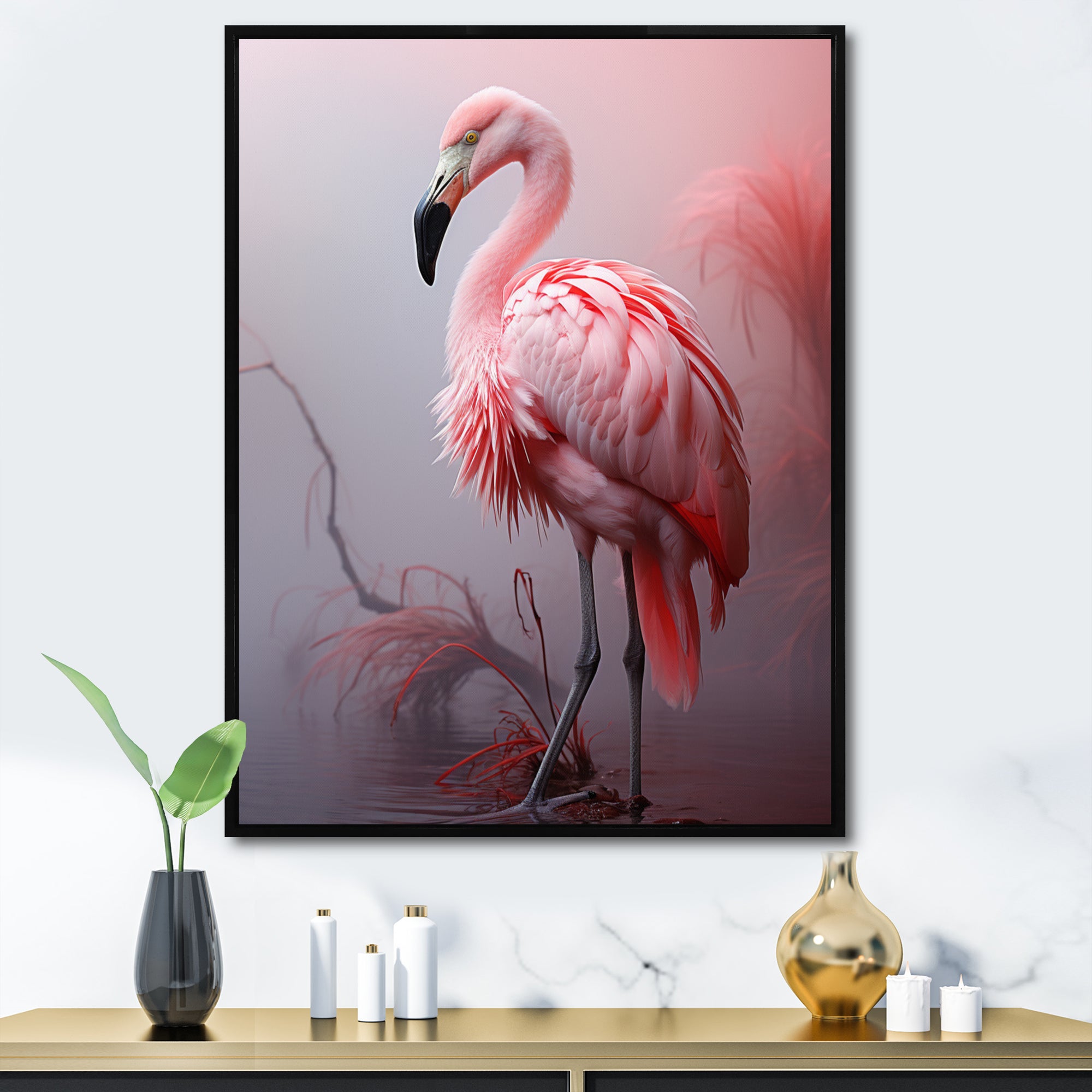Minimalism Flamingo Portrait - Flamingo Wall Decor